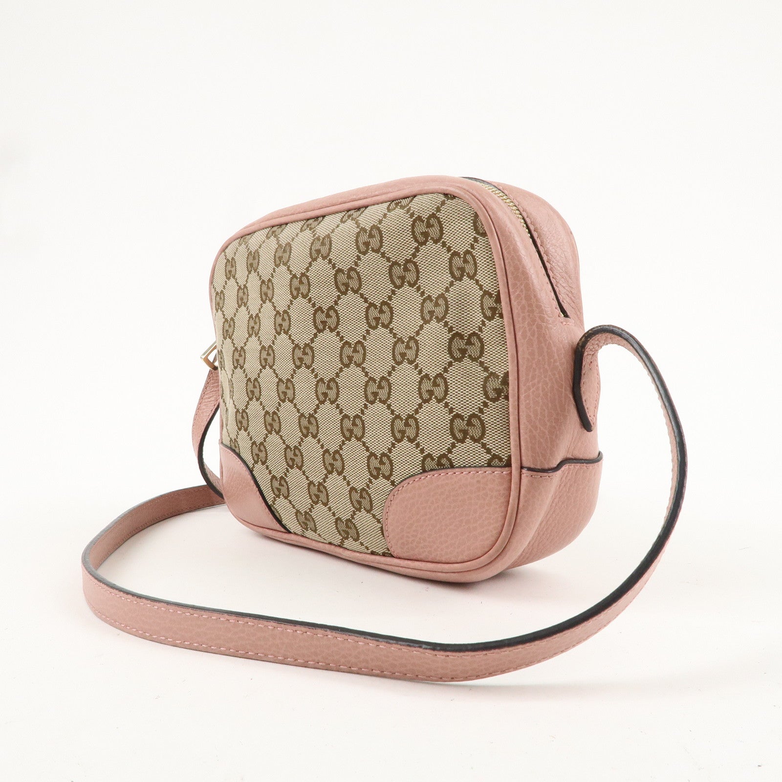 GUCCI GG Canvas Leather Shoulder Bag Beige Pink 449413