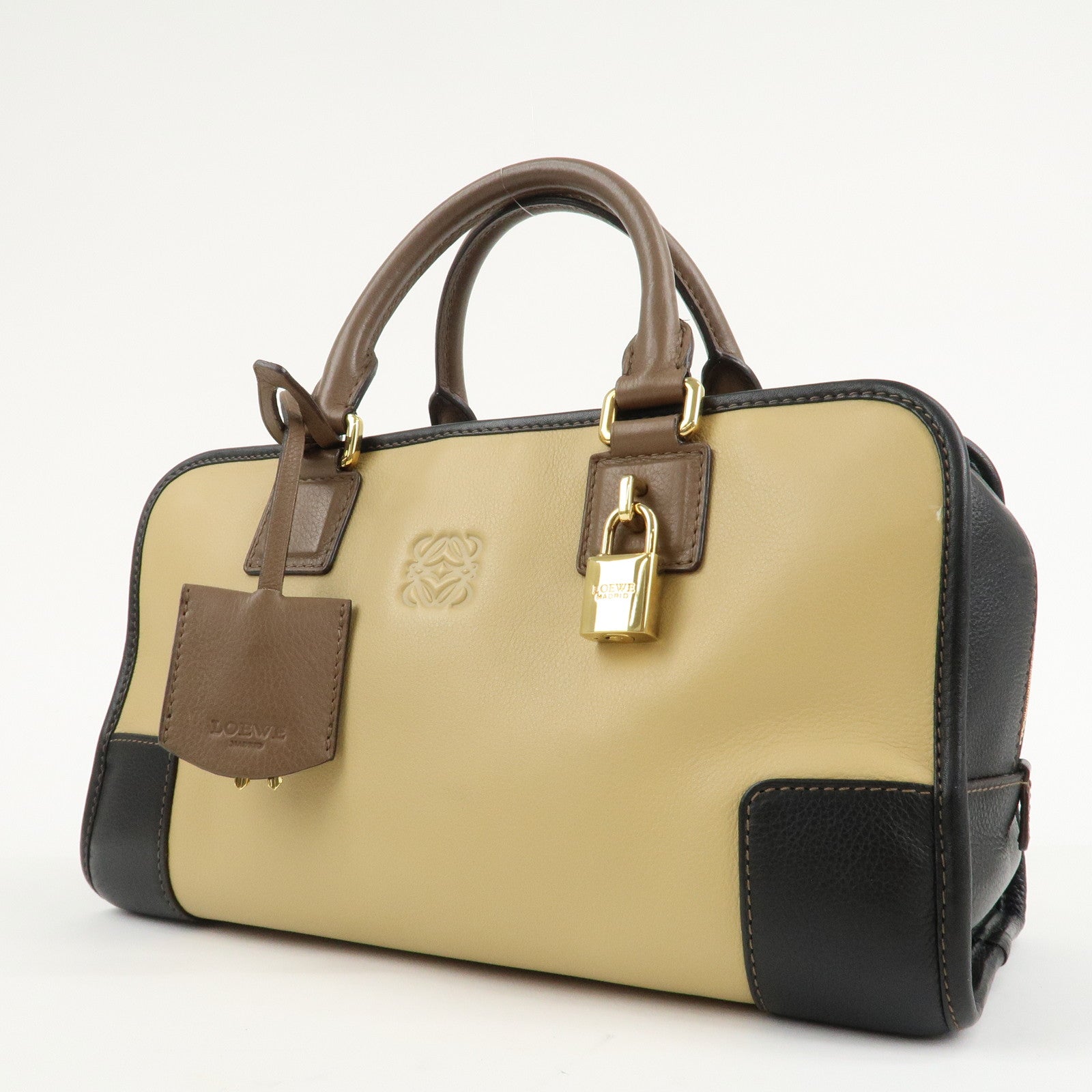 LOEWE Anagram Leather Amasona 28 Hand Bag Beige Black Brown