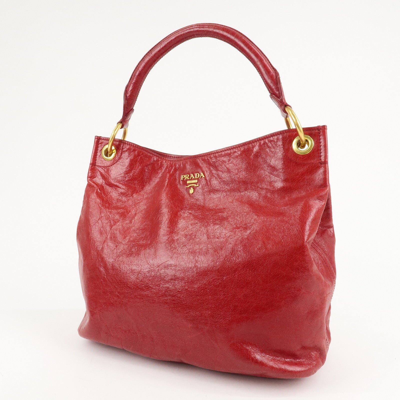 PRADA Logo Leather One Shoulder Bag Red BR4829