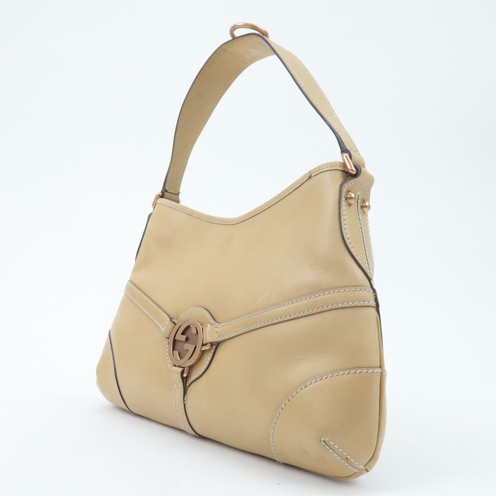 GUCCI Interlocking G Leather Shoulder Bag Beige 114877