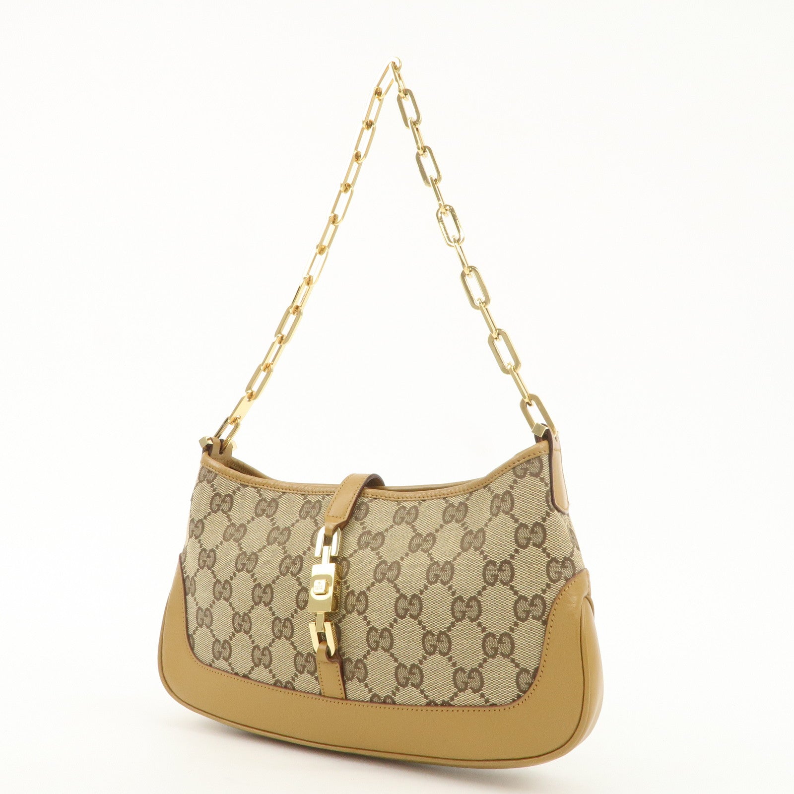 GUCCI Jackie GG Canvas Leather Chain Shoulder Bag 001.4032 Used