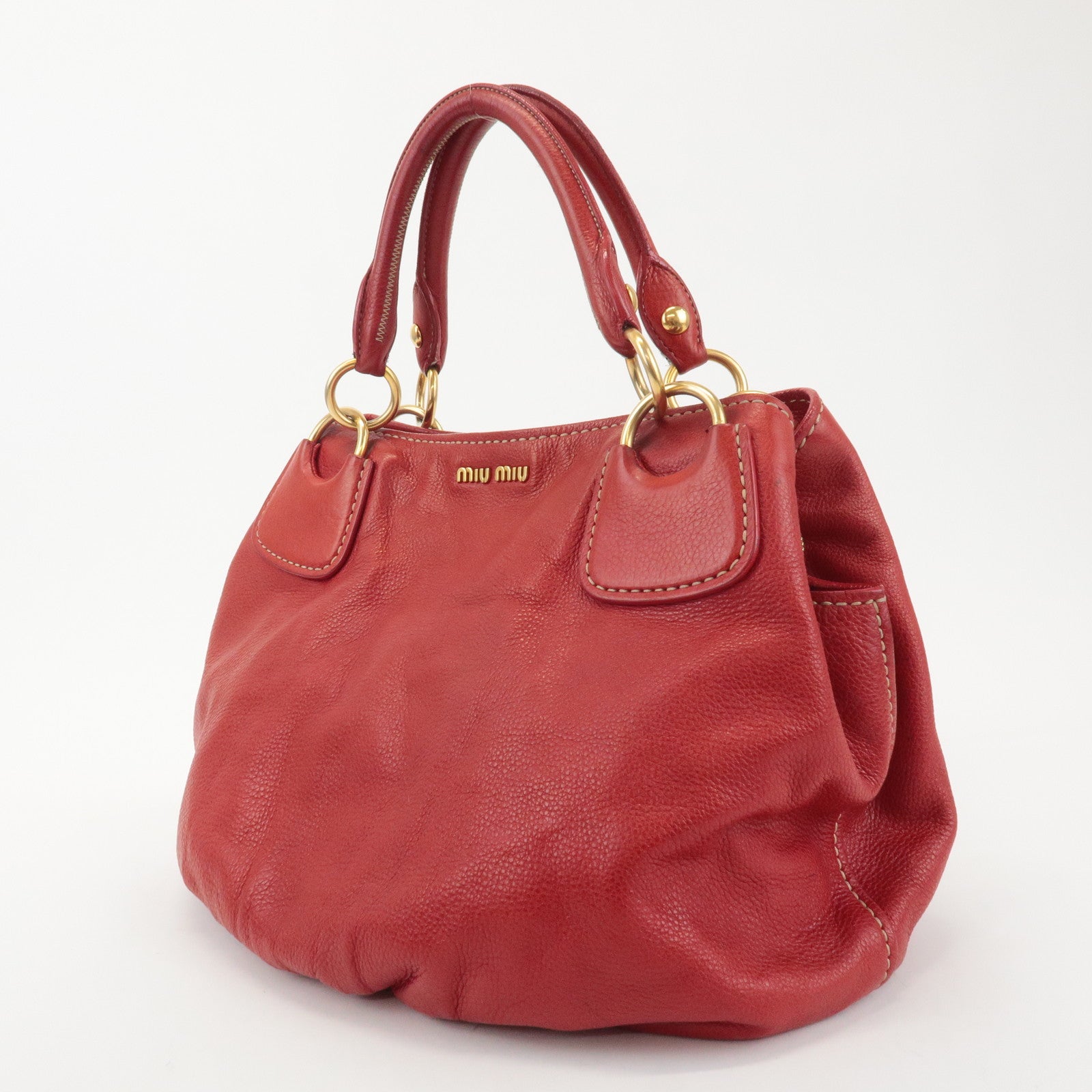 MIU MIU Logo Leather Shoulder Bag Tote Bag Red Used