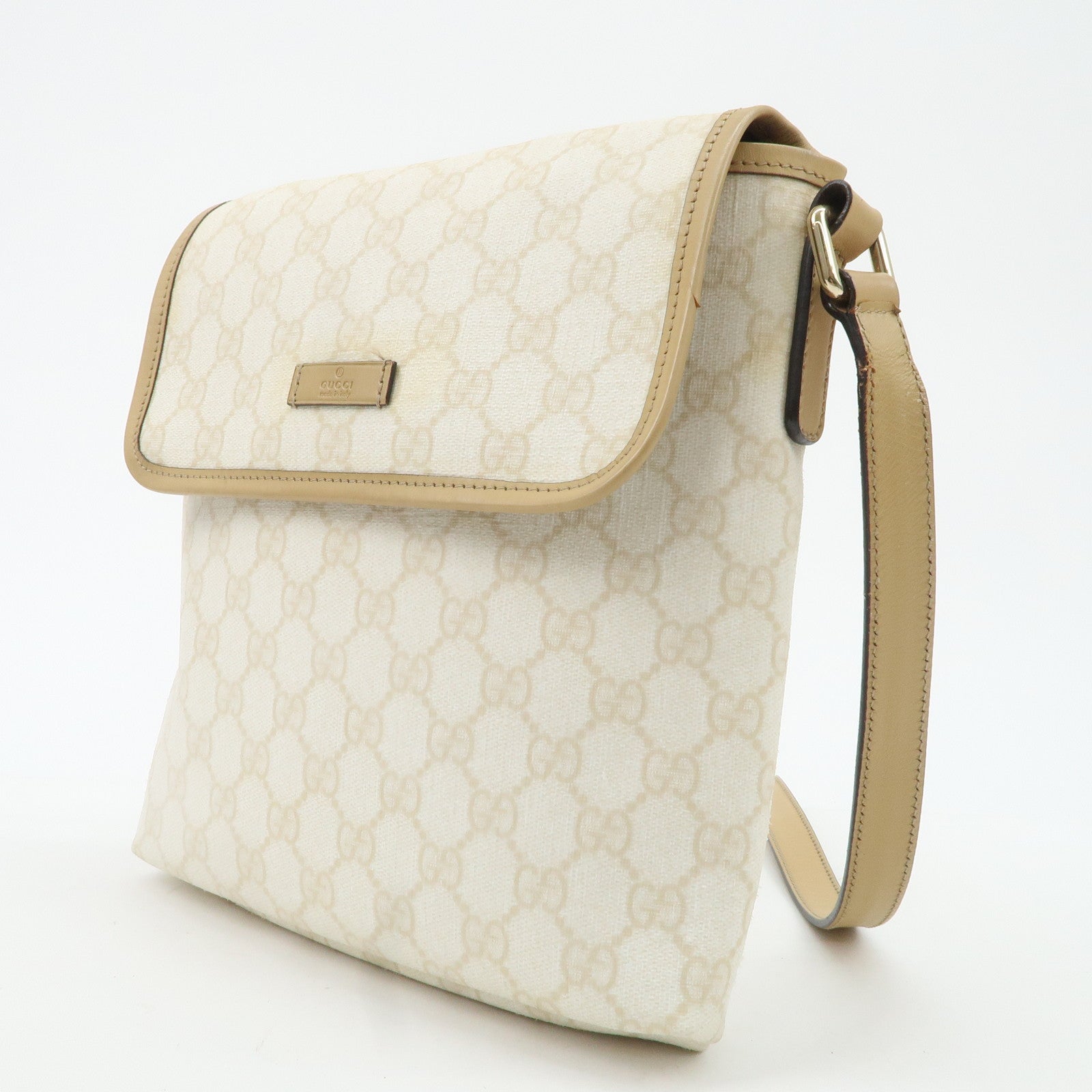 GUCCI GG Supreme Leather Shoulder Bag Ivory Light Brown 223666