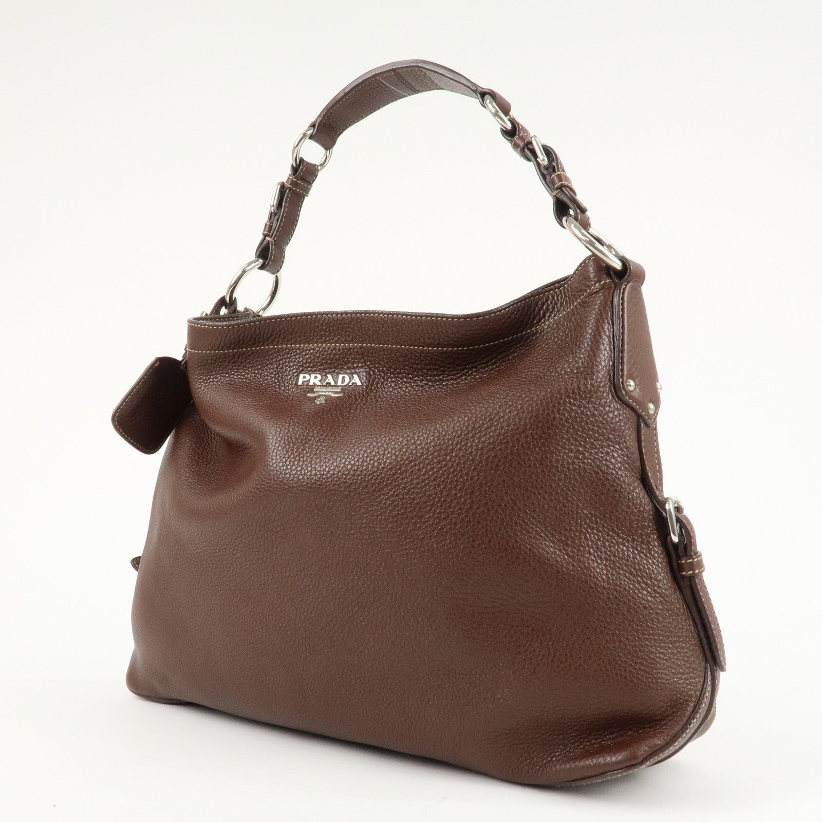 PRADA Leather Shoulder Bag Brown BR3408