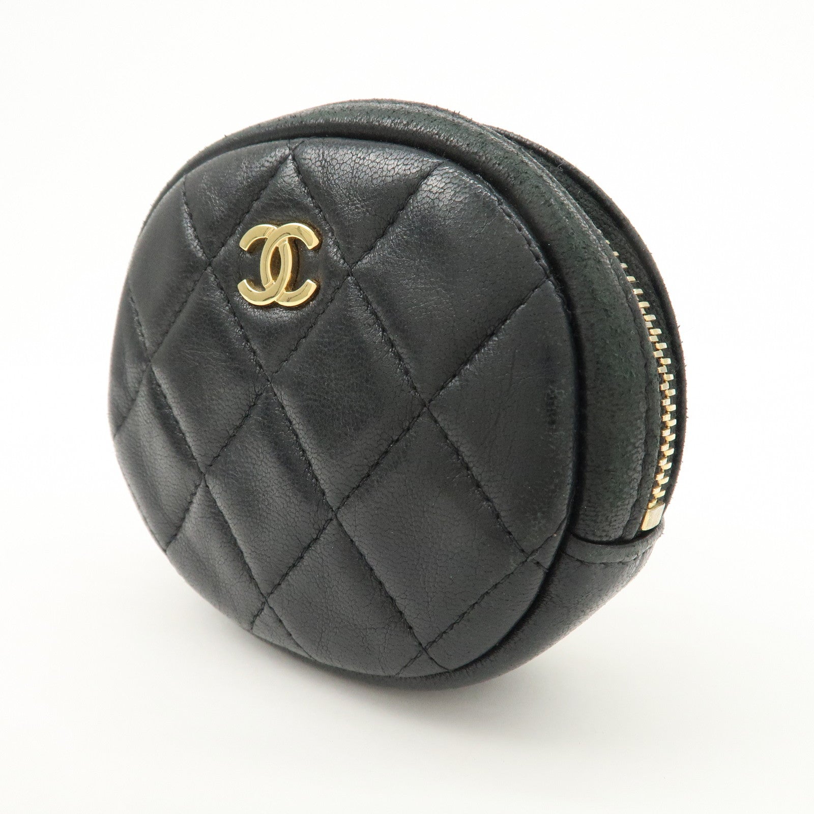 CHANEL Matelasse Lamb Skin COCO Mark Coin Case Black Used