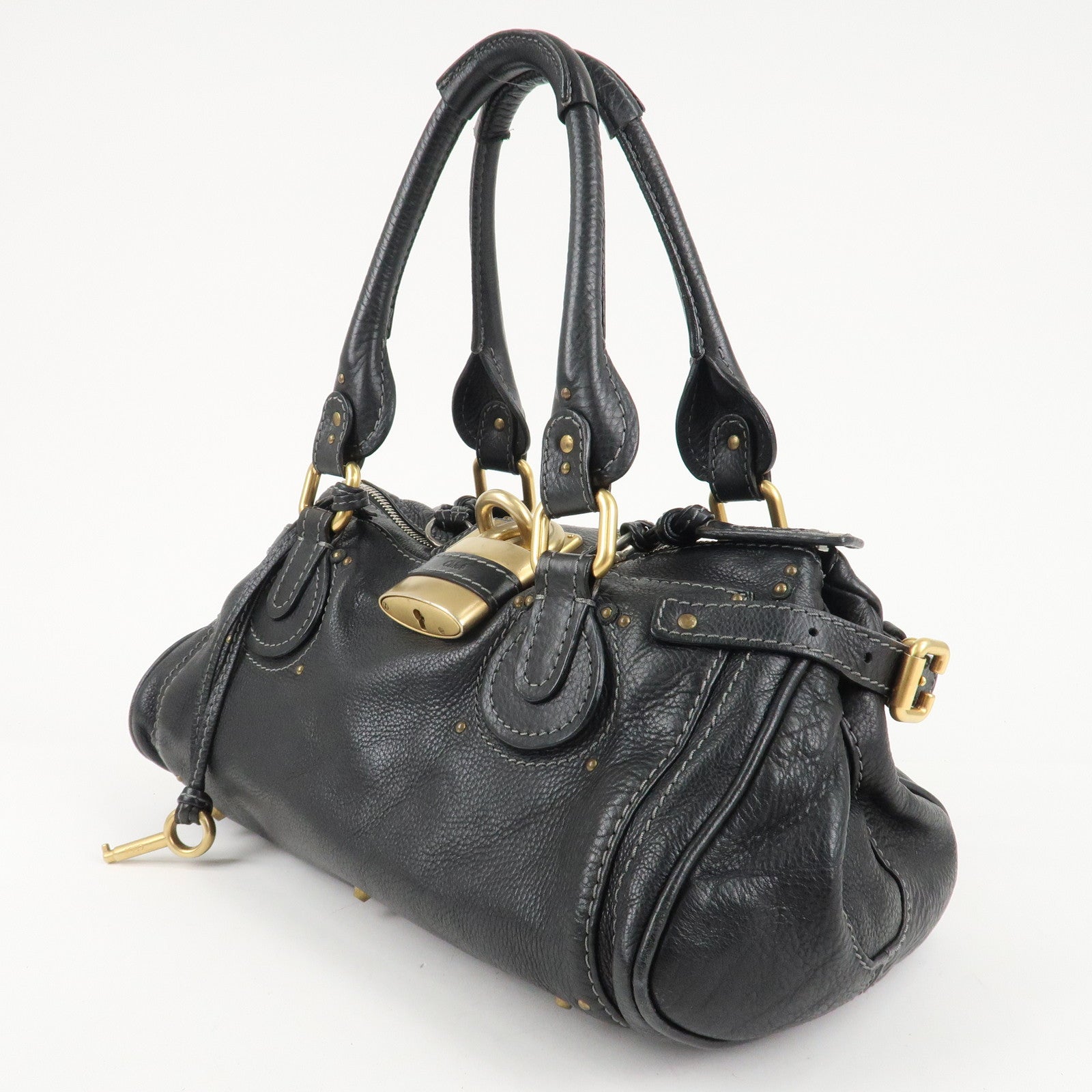 Chloe Paddington Leather Hand Bag Shoulder Bag Black Used