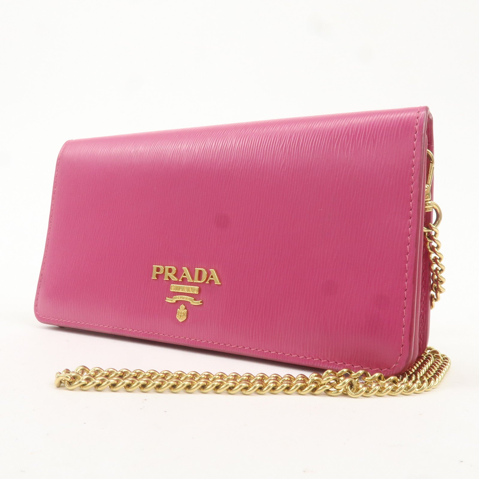 PRADA Leather Chain Wallet ORCHIDEA Pink 1DH044