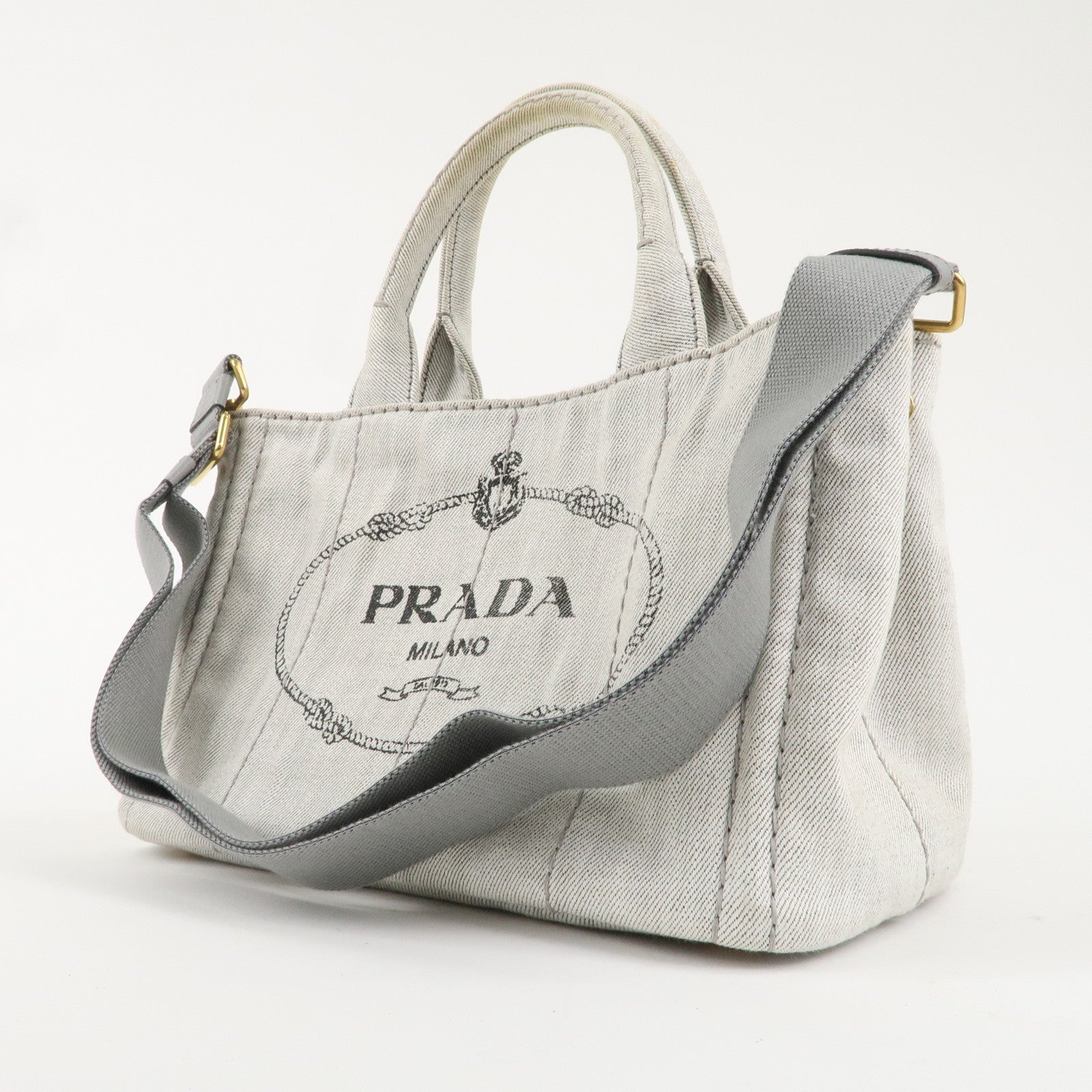 PRADA Canapa Mini Canvas 2Way Bag Hand Bag Light Grey B2439G