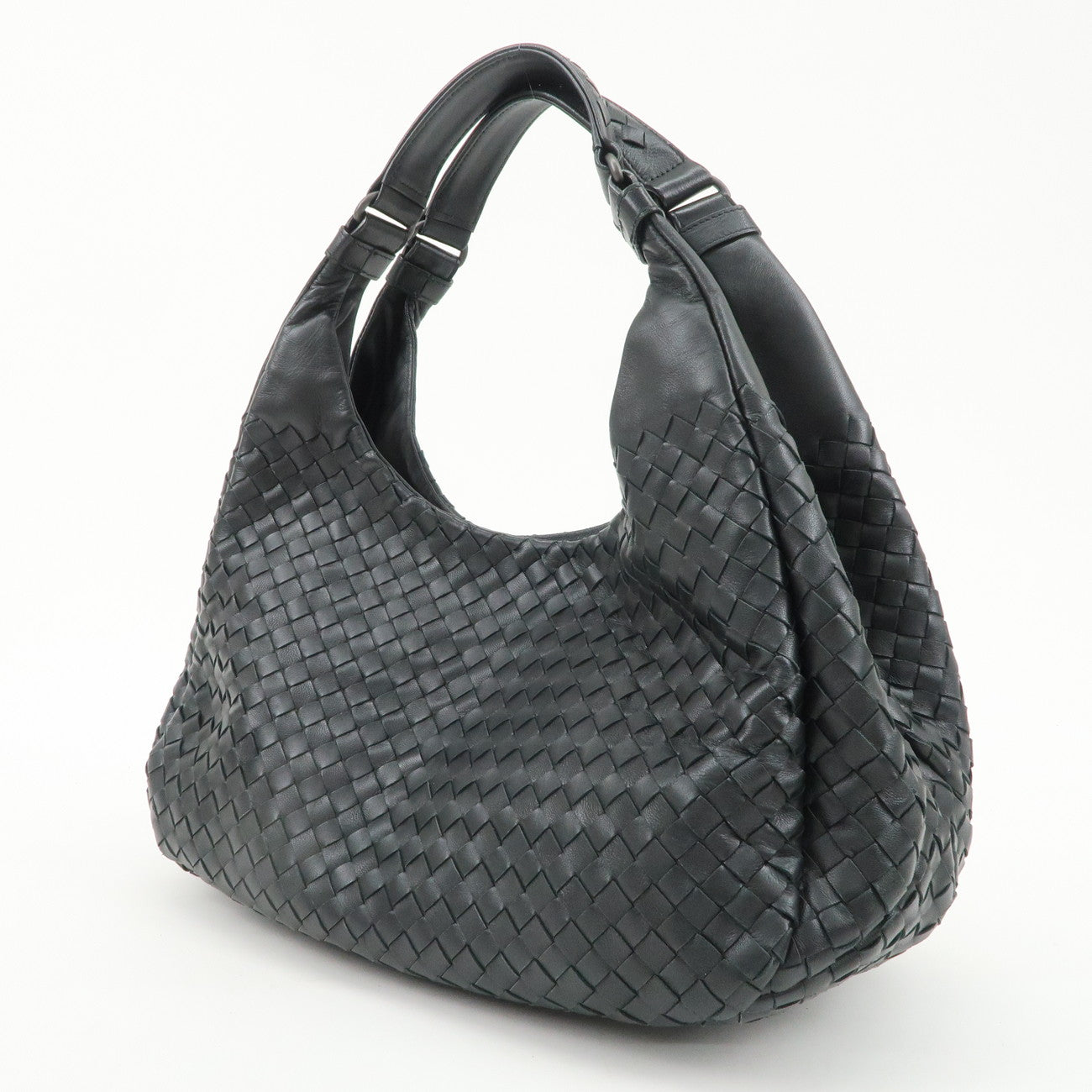 BOTTEGA VENETA Intrecciato Leather Campana Shoulder Bag Black 125787