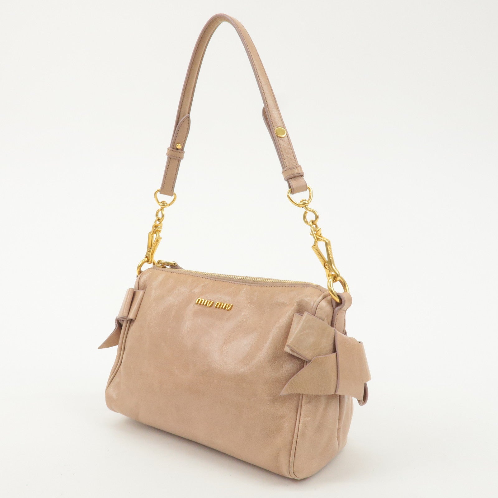 MIU MIU Leather Shoulder Bag Hand Bag Pink Beige