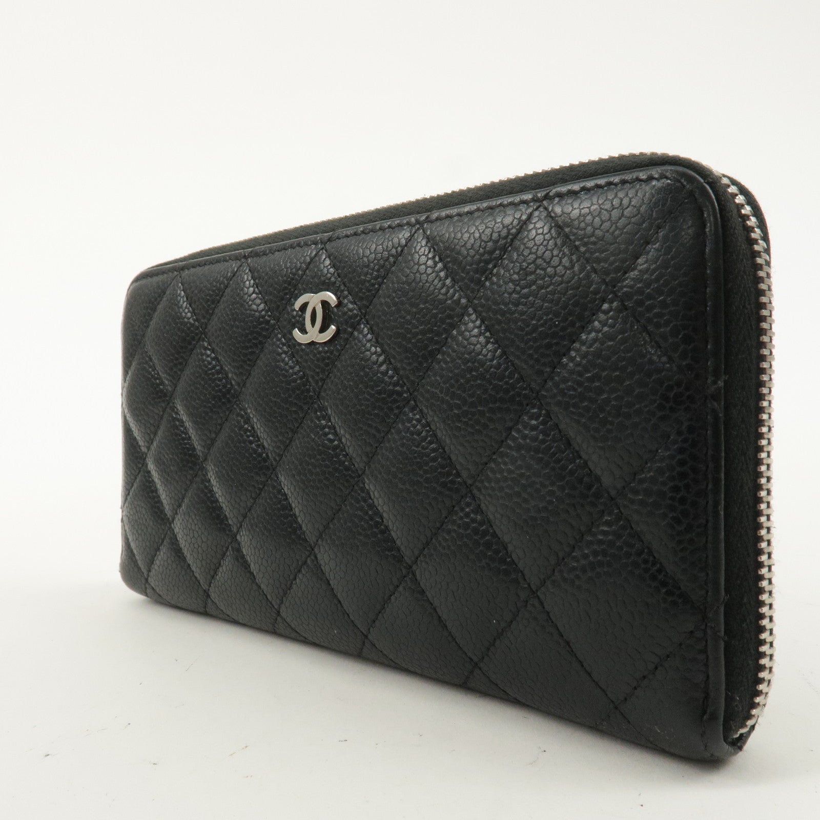 CHANEL Matelasse Caviar Skin Long Wallet Zip Around Black A50097