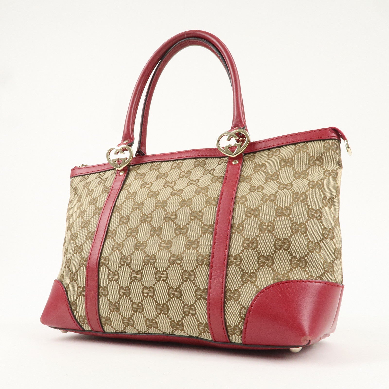 GUCCI Lovely GG Canvas Leather Tote Bag Hand Bag Red 257069