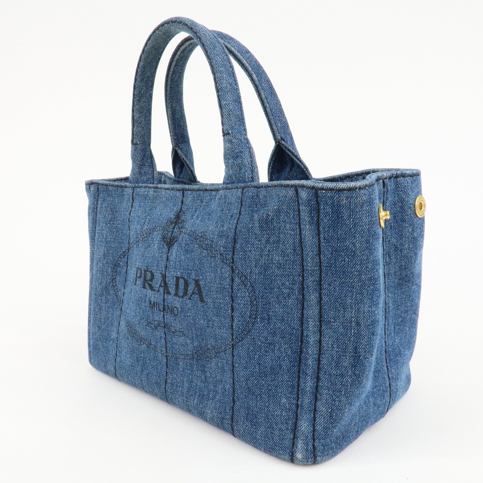 PRADA Canapa Mini Denim Leather 2Way Bag Tote Bag Blue 1BG439 Used