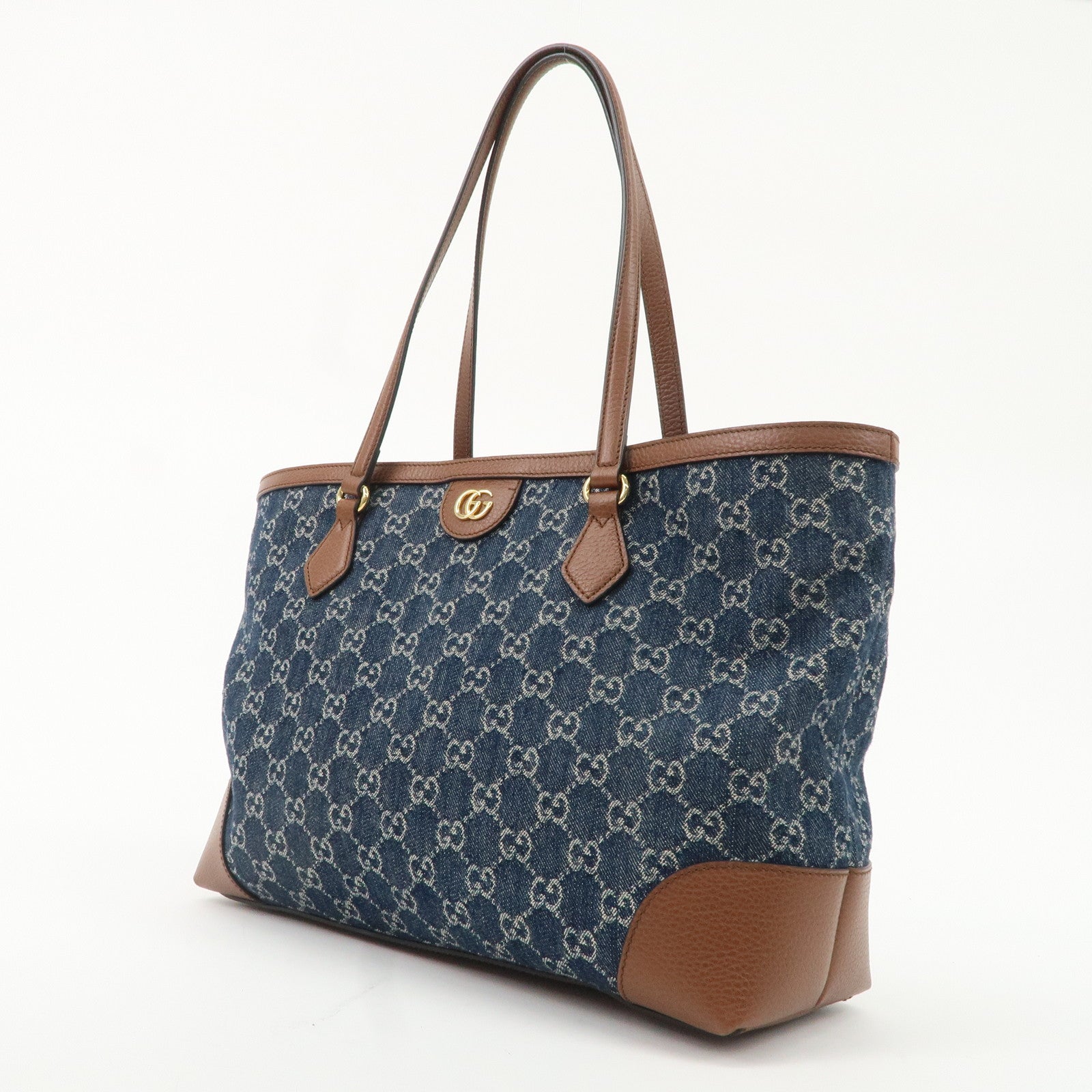 GUCCI Sherry Ophidia GG Denim Leather Medium Tote Bag 631685