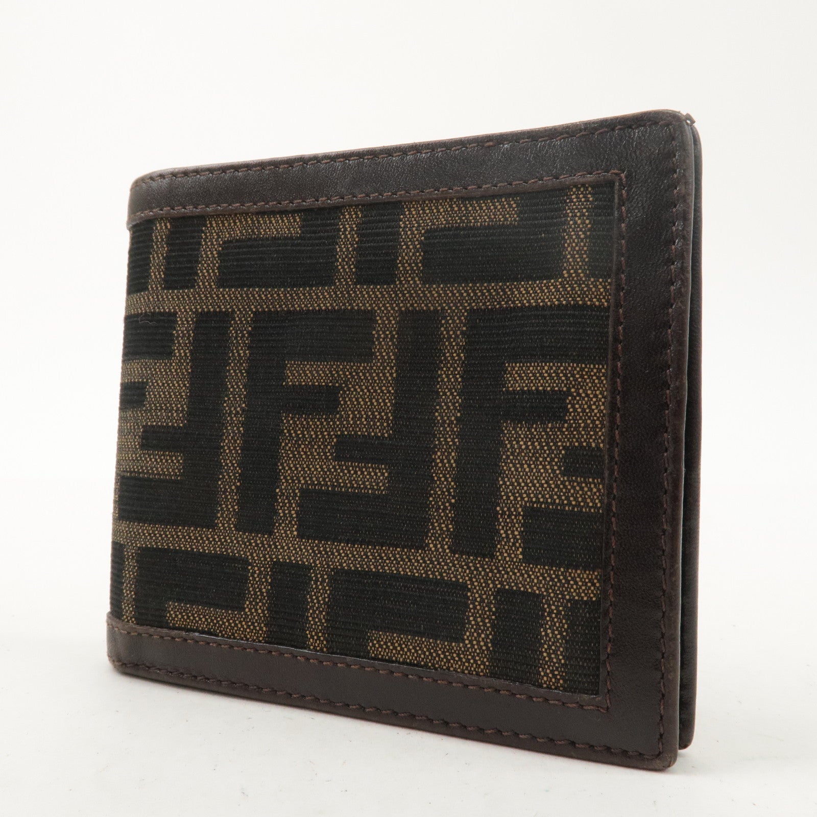 FENDI Zucca Canvas Leather Bi-fold Wallet Brown Black 1445