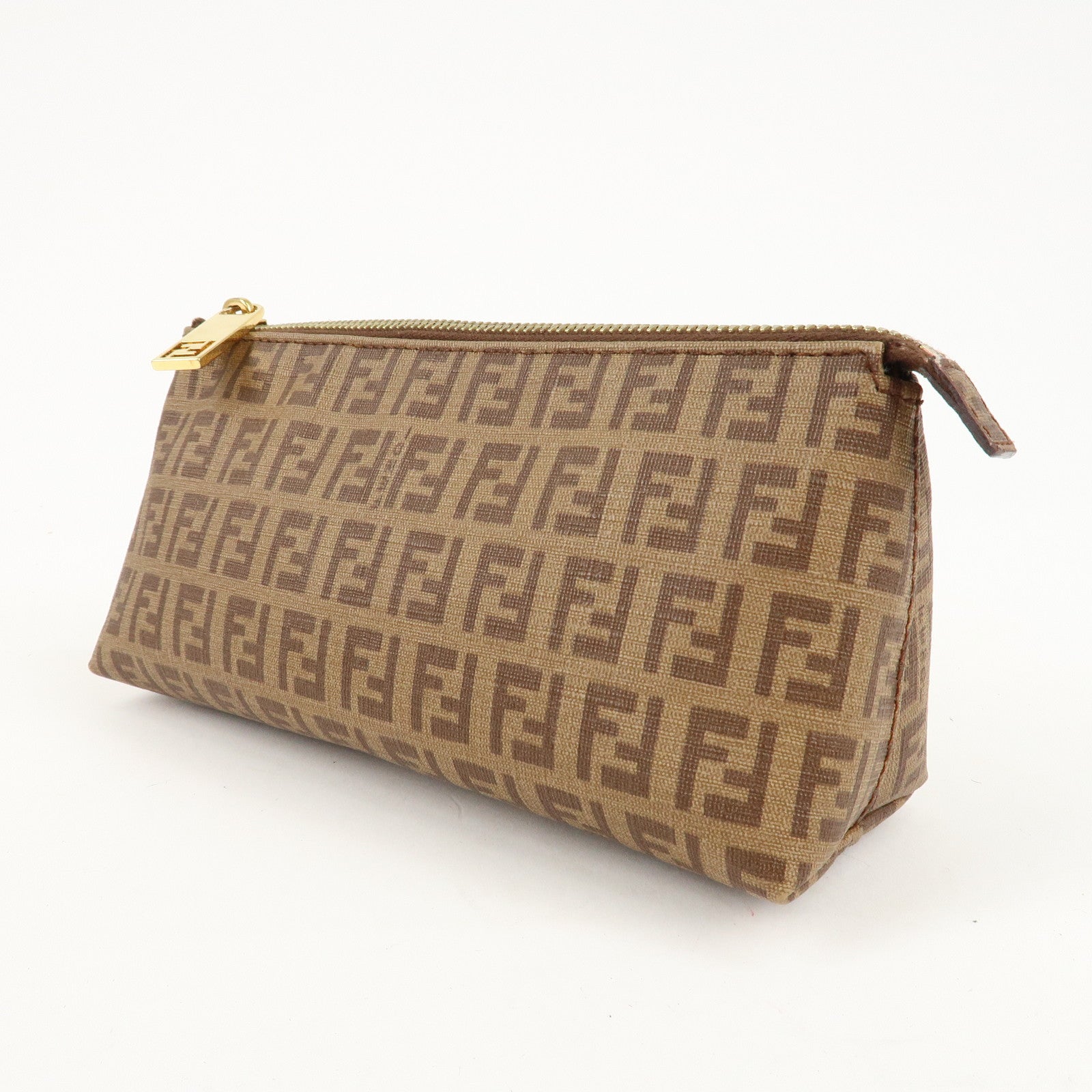 FENDI Zucchino PVC Pouch Brown 7N0074 Used