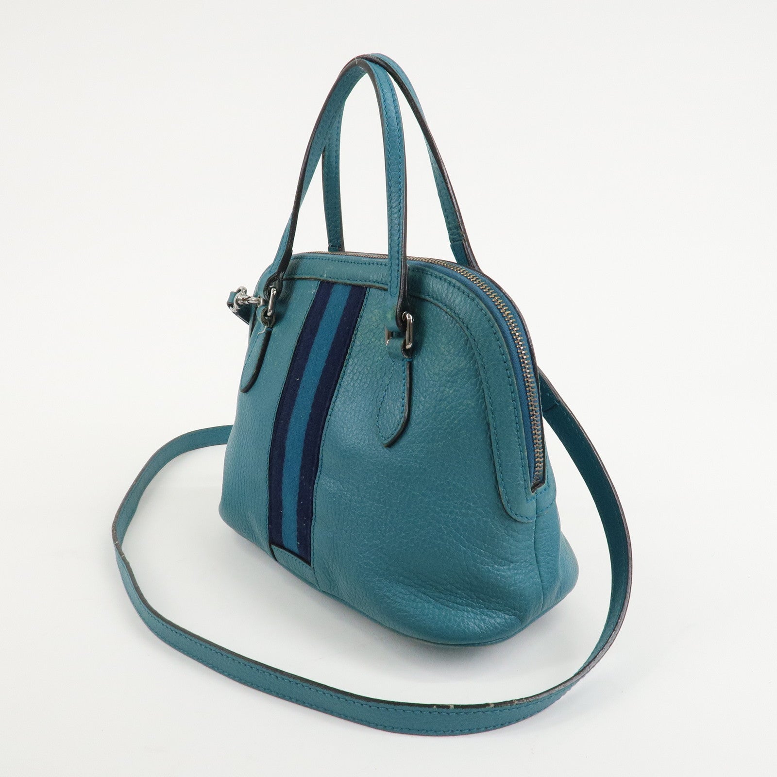 GUCCI Sherry Leather 2Way Shoulder Bag Hand Bag Blue 341504 Used