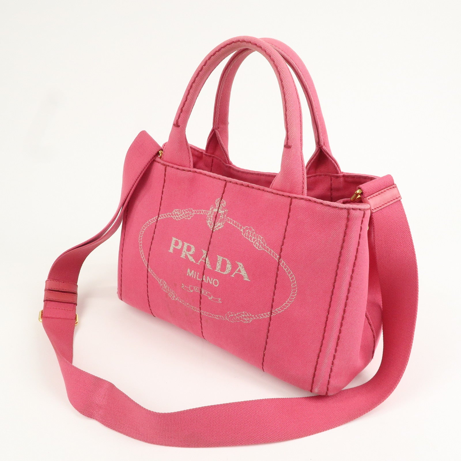 PRADA Logo Canapa Mini Canvas 2Way Bag Pink 1BG439