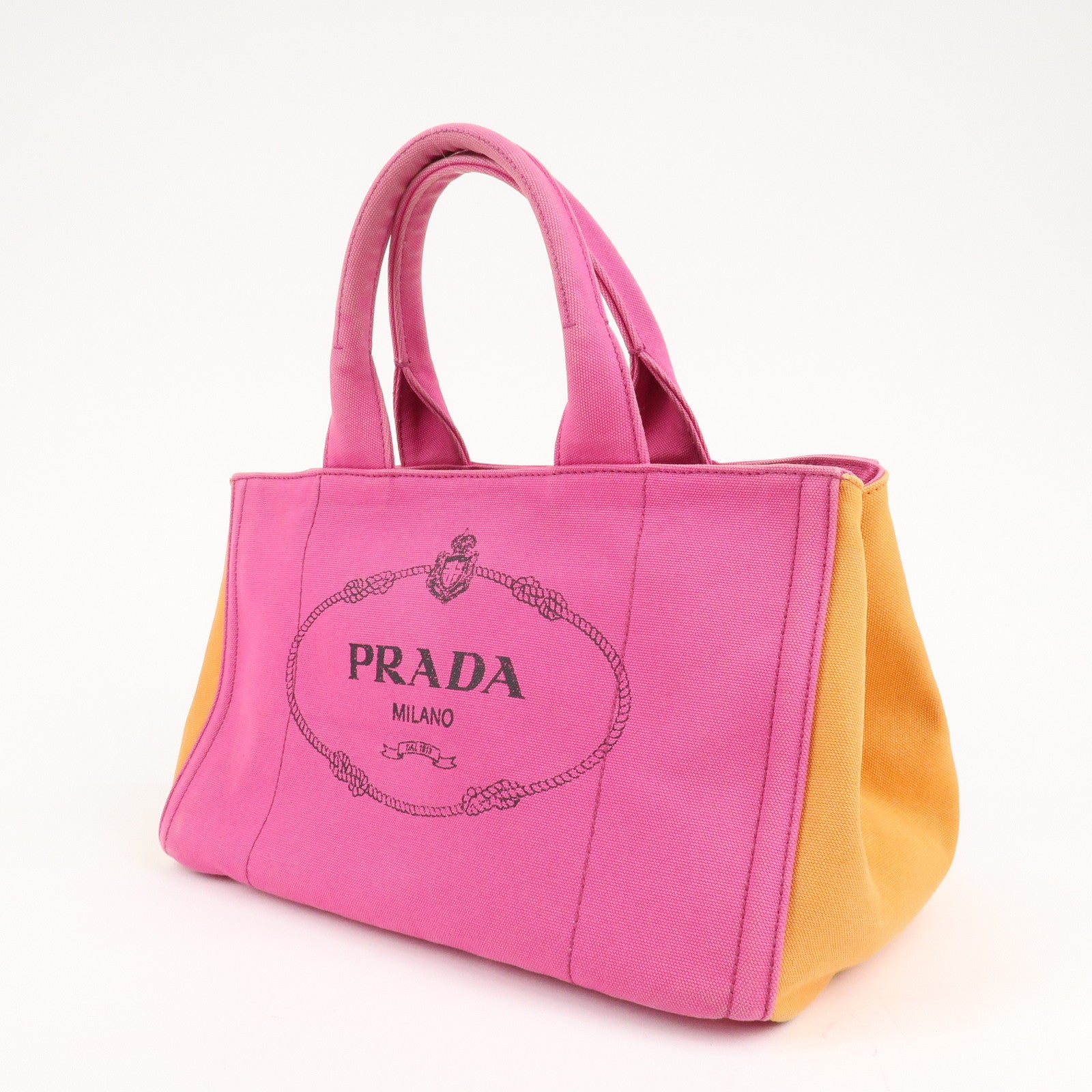 PRADA Canapa Canvas Tote Bag Limited Edition Pink Orange B1877I Used