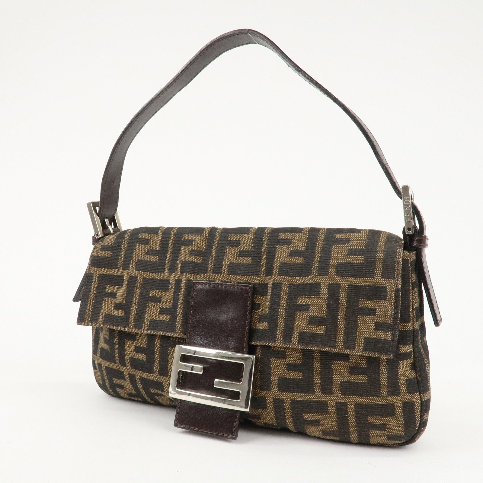 FENDI Zucca Mamma Baguette Canvas Shoulder Bag Brown Black 26424