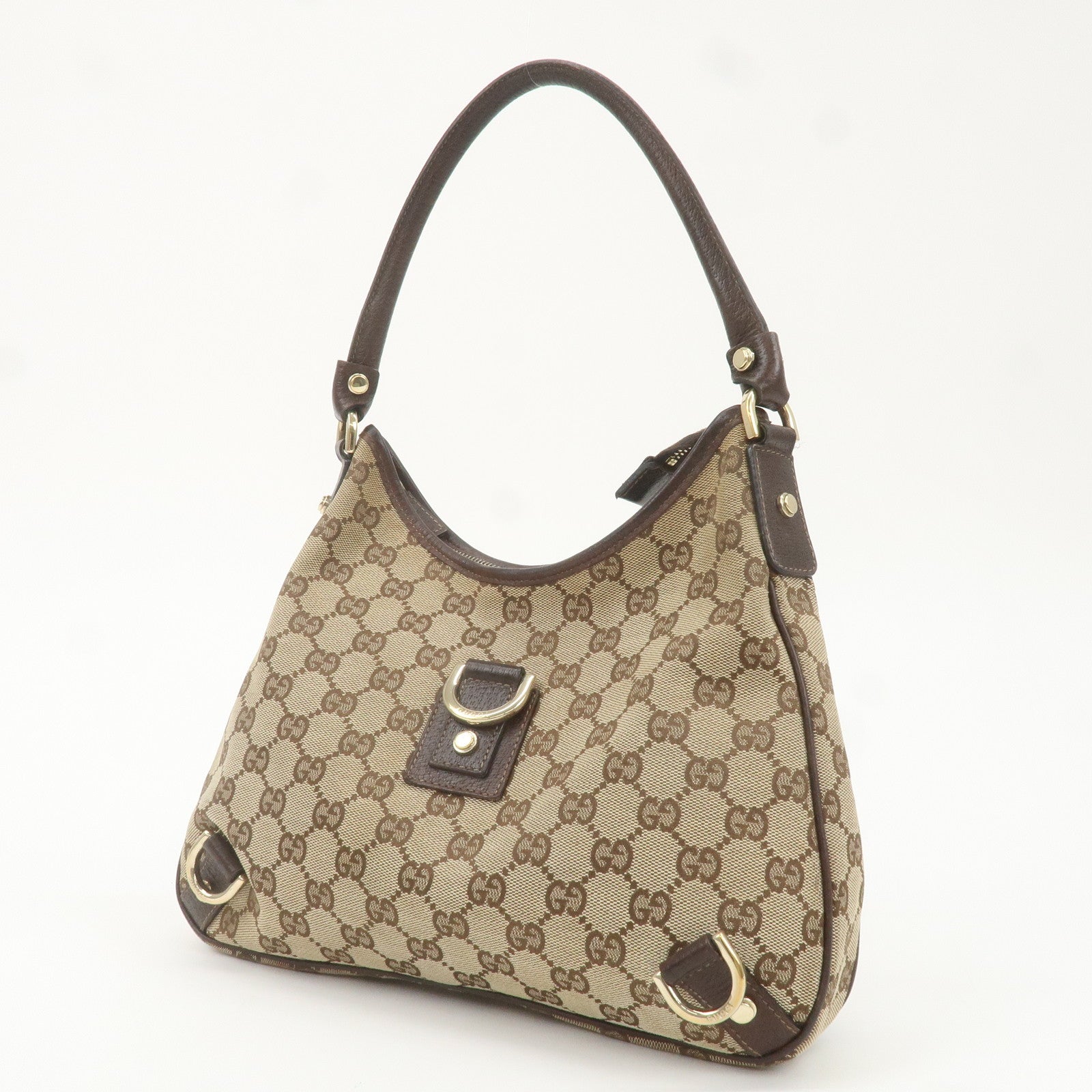 GUCCI Abbey GG Canvas Leather Shoulder Bag Beige Brown 130738