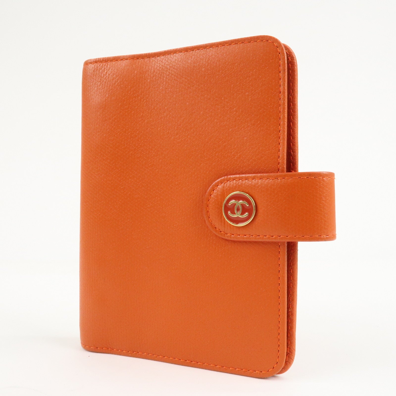 CHANEL Leather Planner Cover Orange Gold Hardware