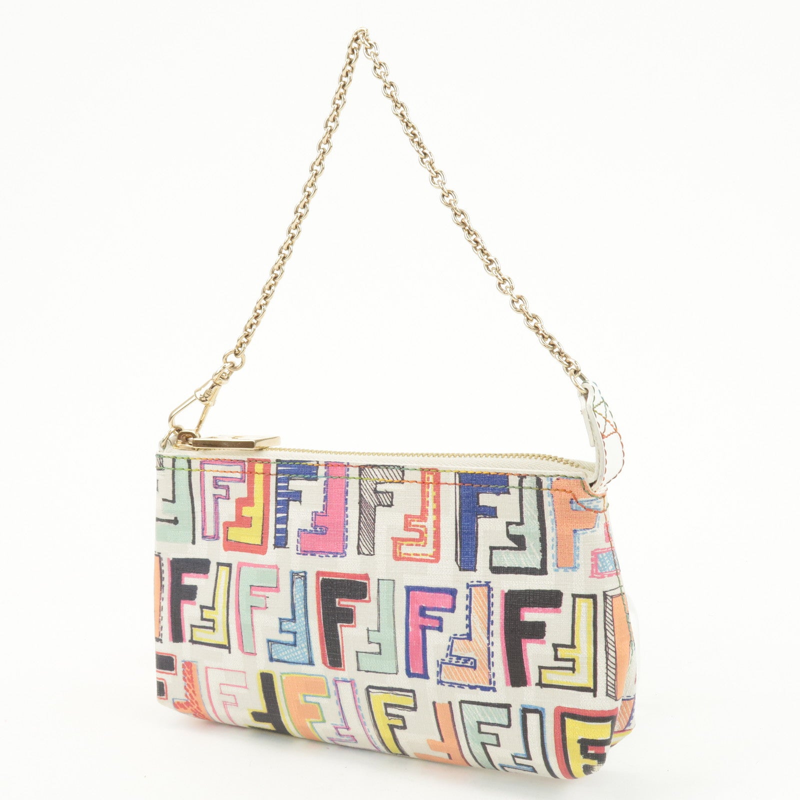 FENDI Zucca Print PVC Chain Accessory Pouch Multicolor 8BR592