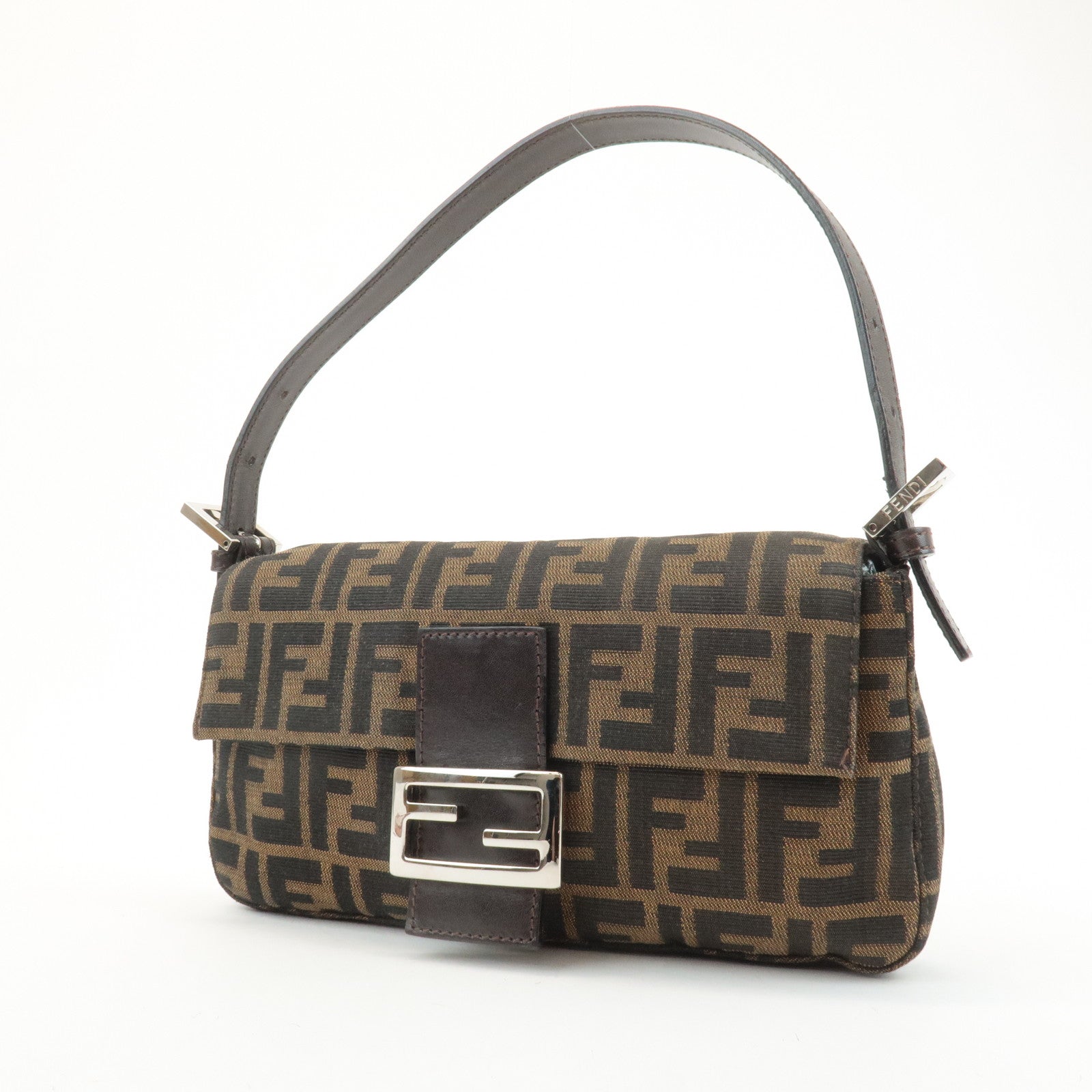 FENDI Mamma Baguette Zucca Canvas Shoulder Bag Brown Black 26424