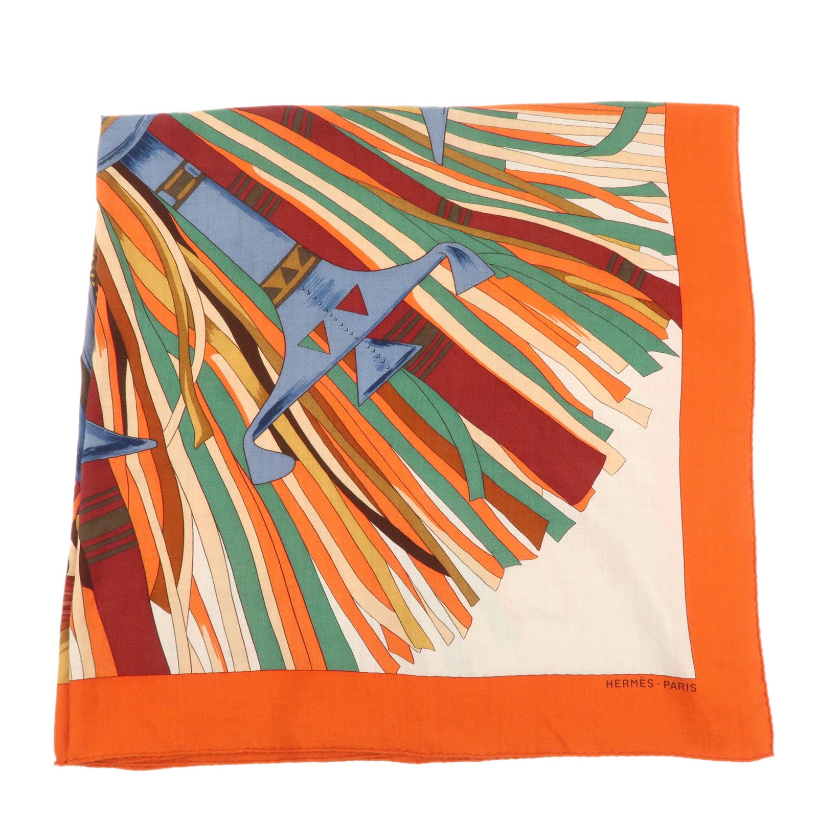 HERMES Carre 140 Cashmere Silk Scarf CUIRS DU DESERT Orange Used