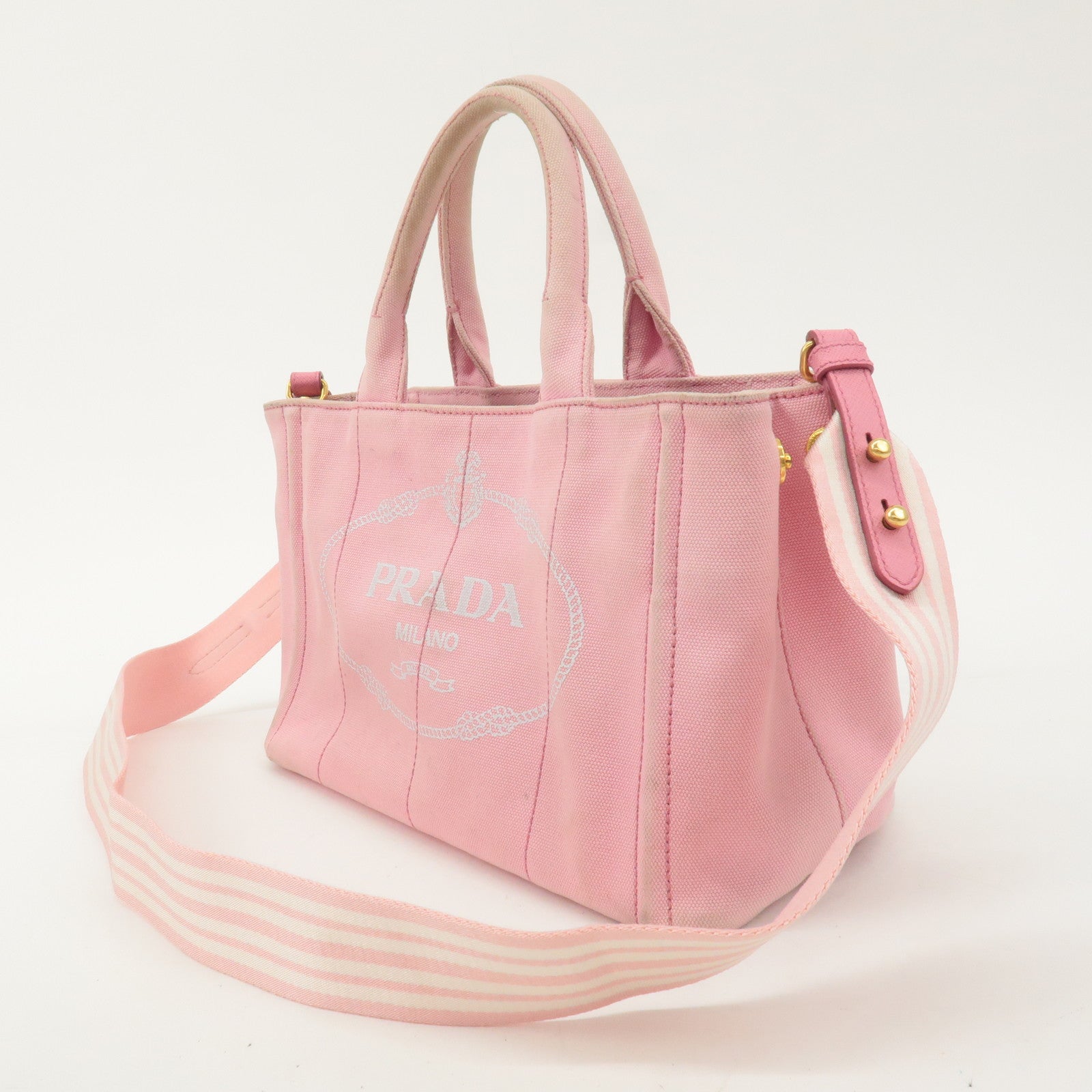 PRADA Canapa Mini Canvas 2Way Shoulder Bag LIght Pink 1BG439