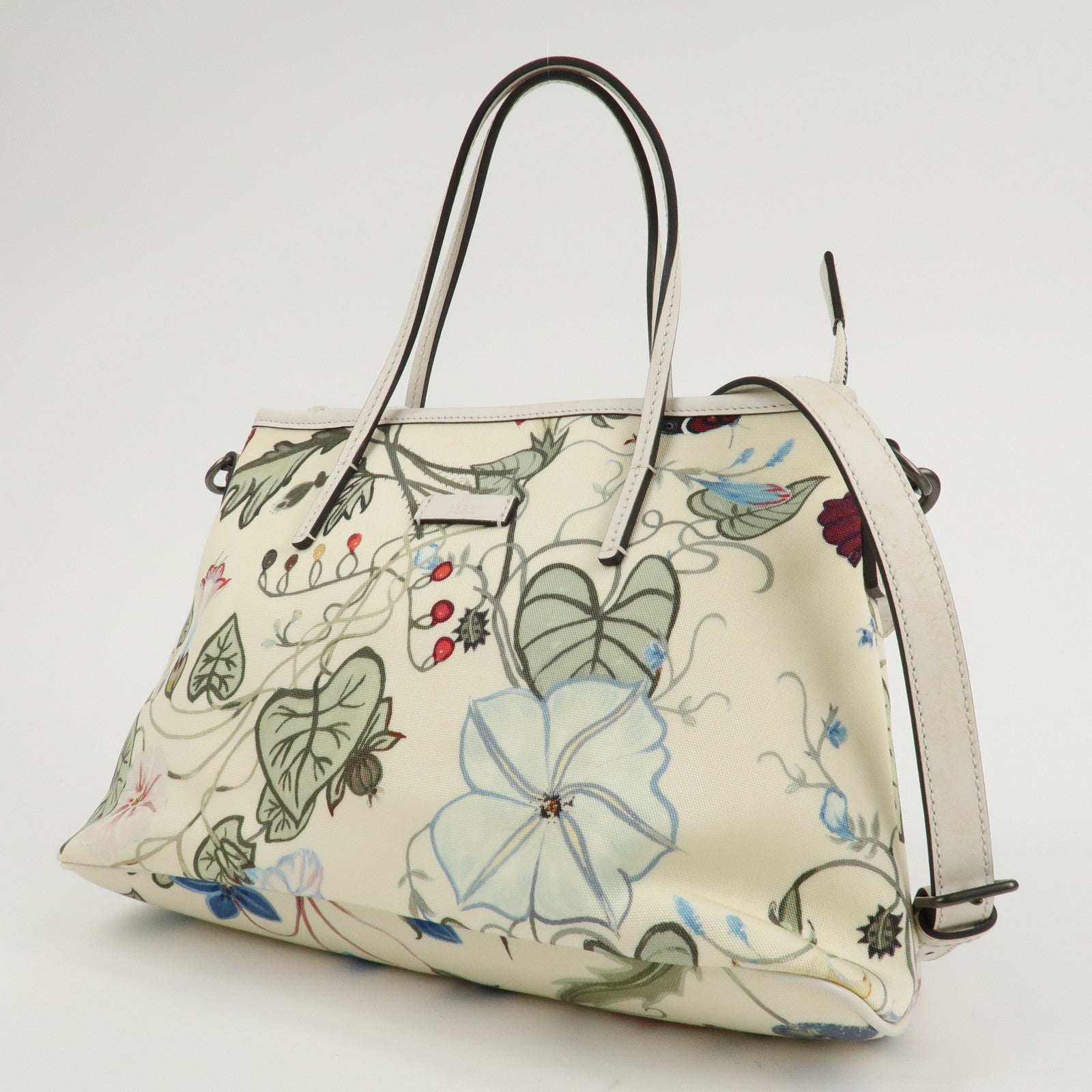 GUCCI Flora Canvas Leather 2WAY Hand Bag Ivory 353440