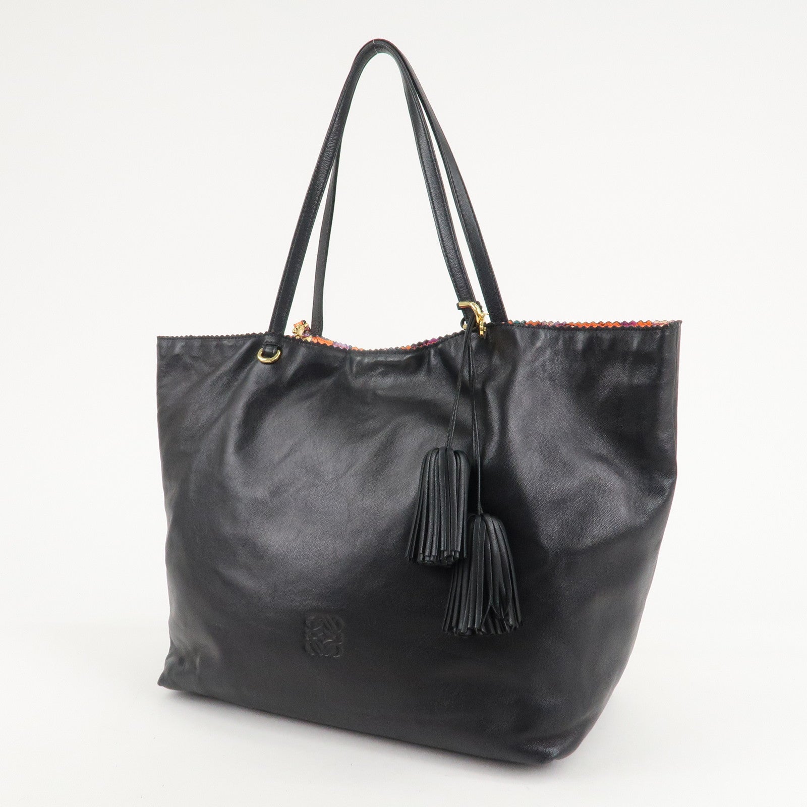 LOEWE Anagram Leather Shoulder Bag Tote Bag Black