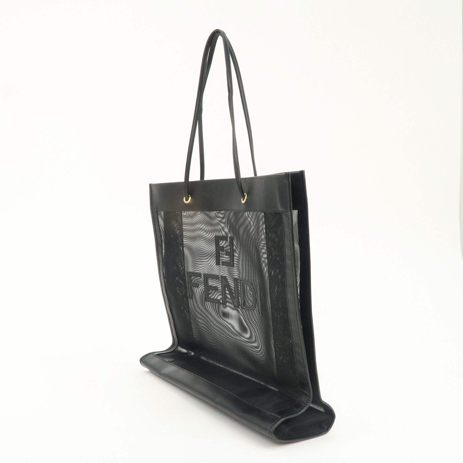 FENDI Mesh Leather Tote Bag Shoulder Bag Black 259647