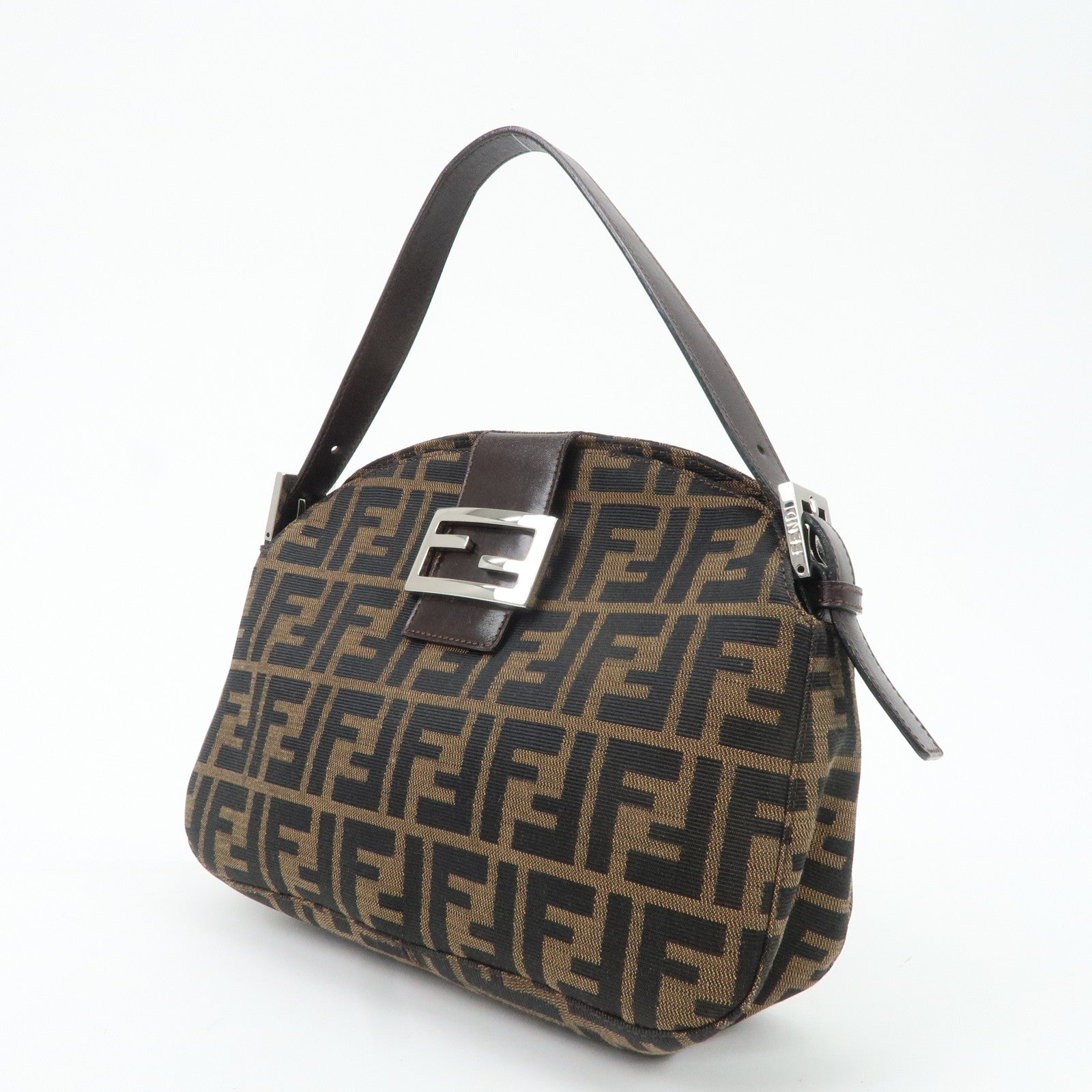 FENDI Zucca Canvas Leather Semi-Shoulder Bag Brown Black 26725