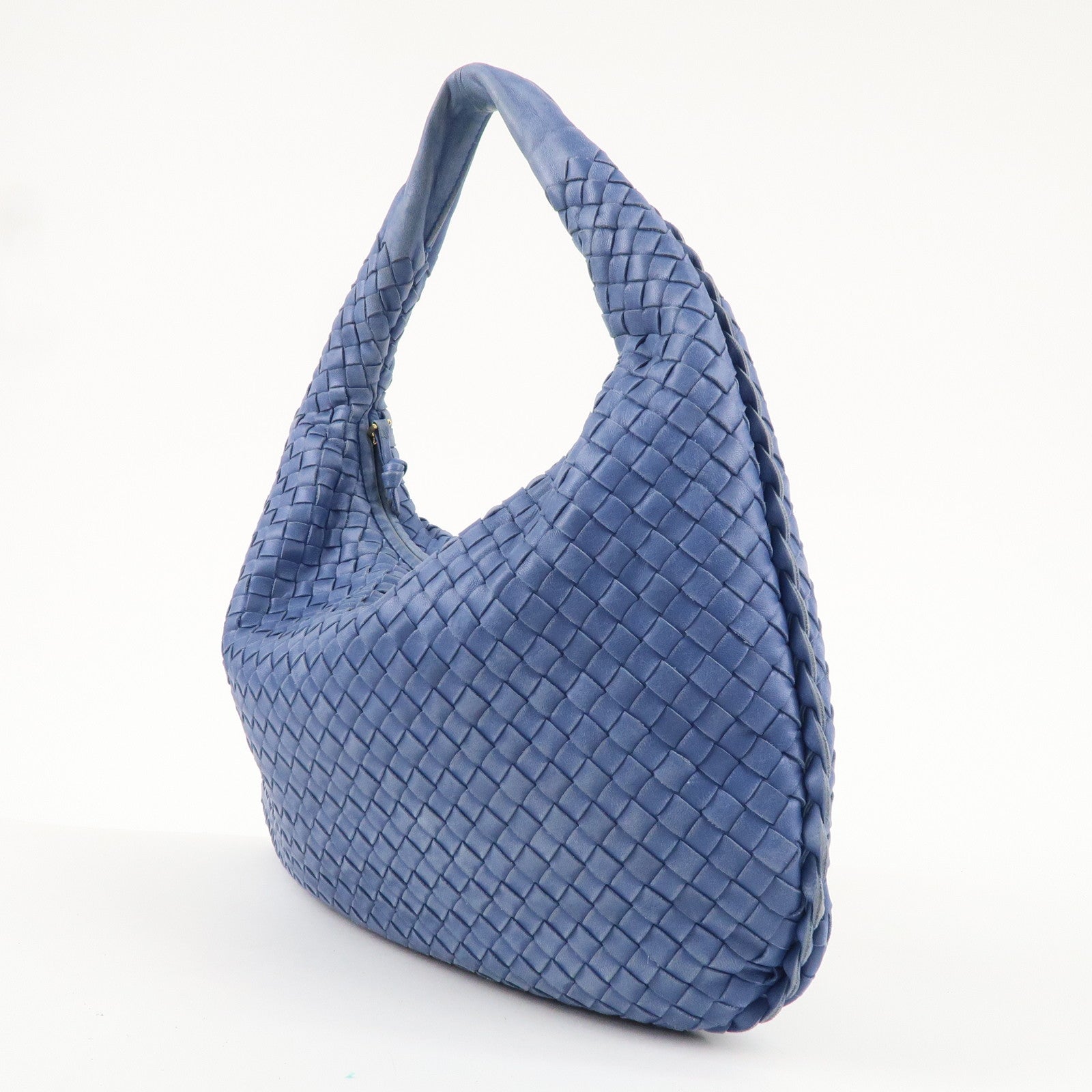 BOTTEGA VENETA Intrecciato Hobo Leather Shoulder Bag Blue 115653