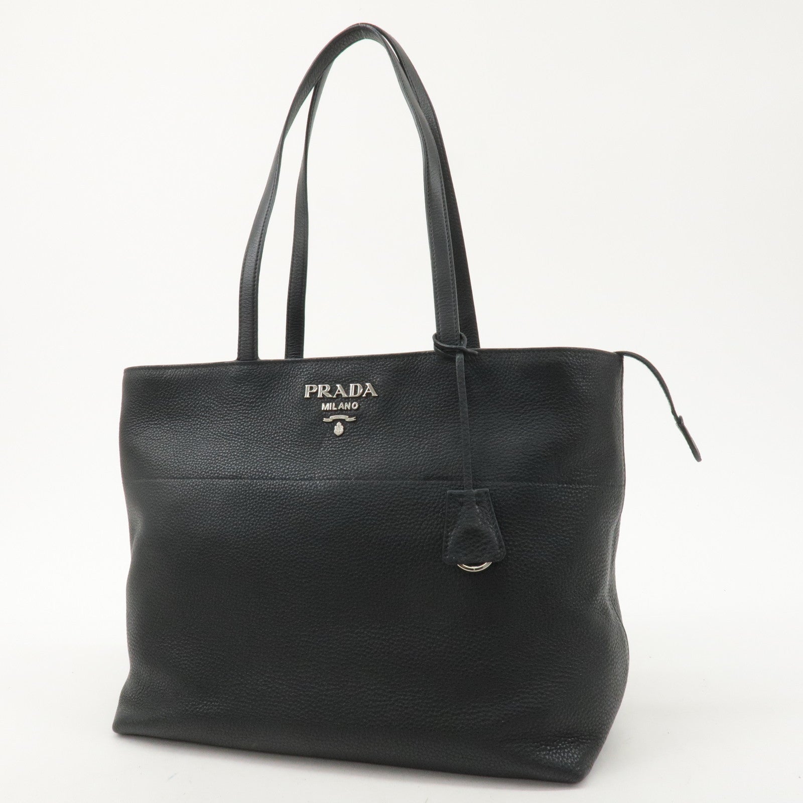 PRADA Leather Tote Bag Shoulder Bag Black 1BG203