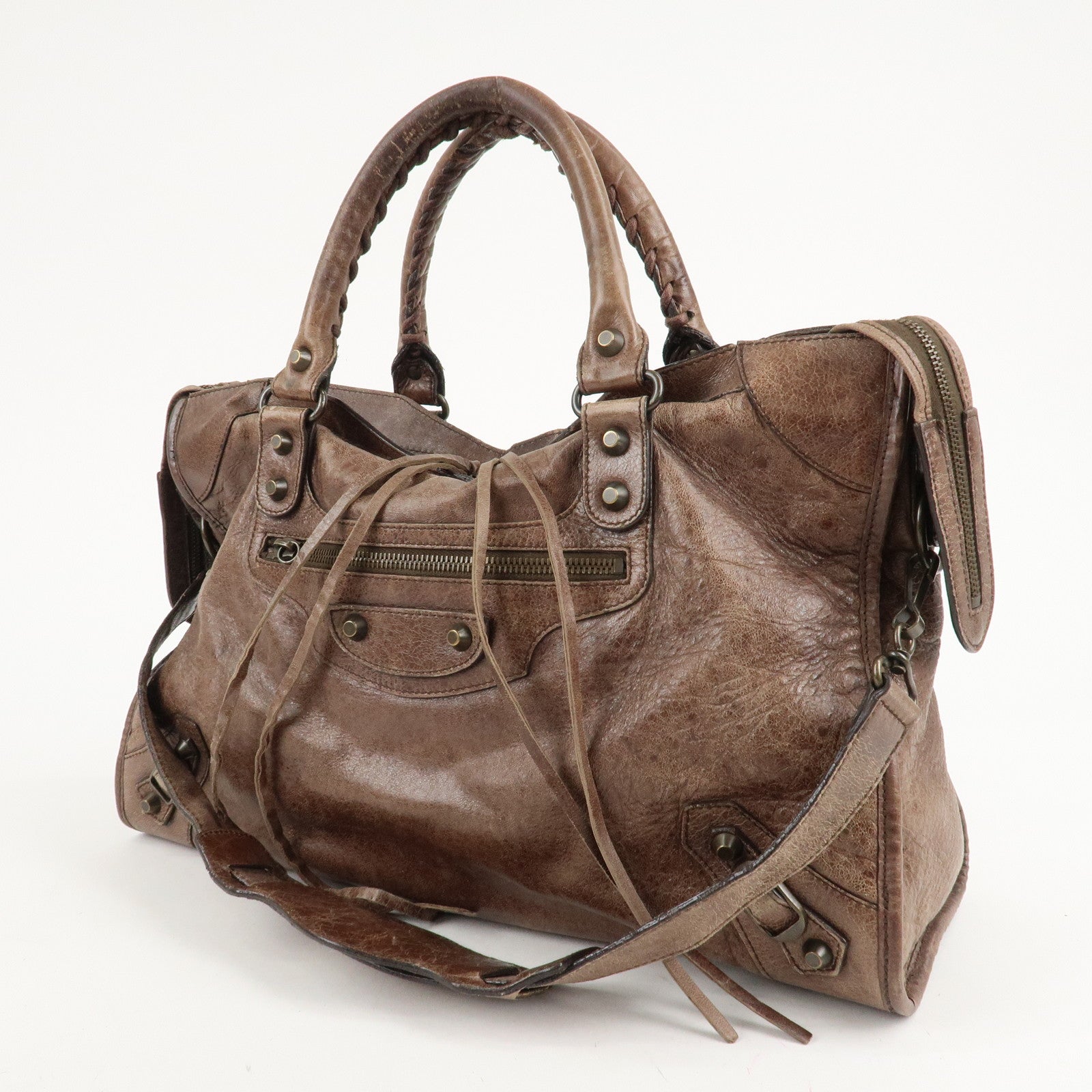 BALENCIAGA The City Leather 2Way Hand Bag Brown 115748