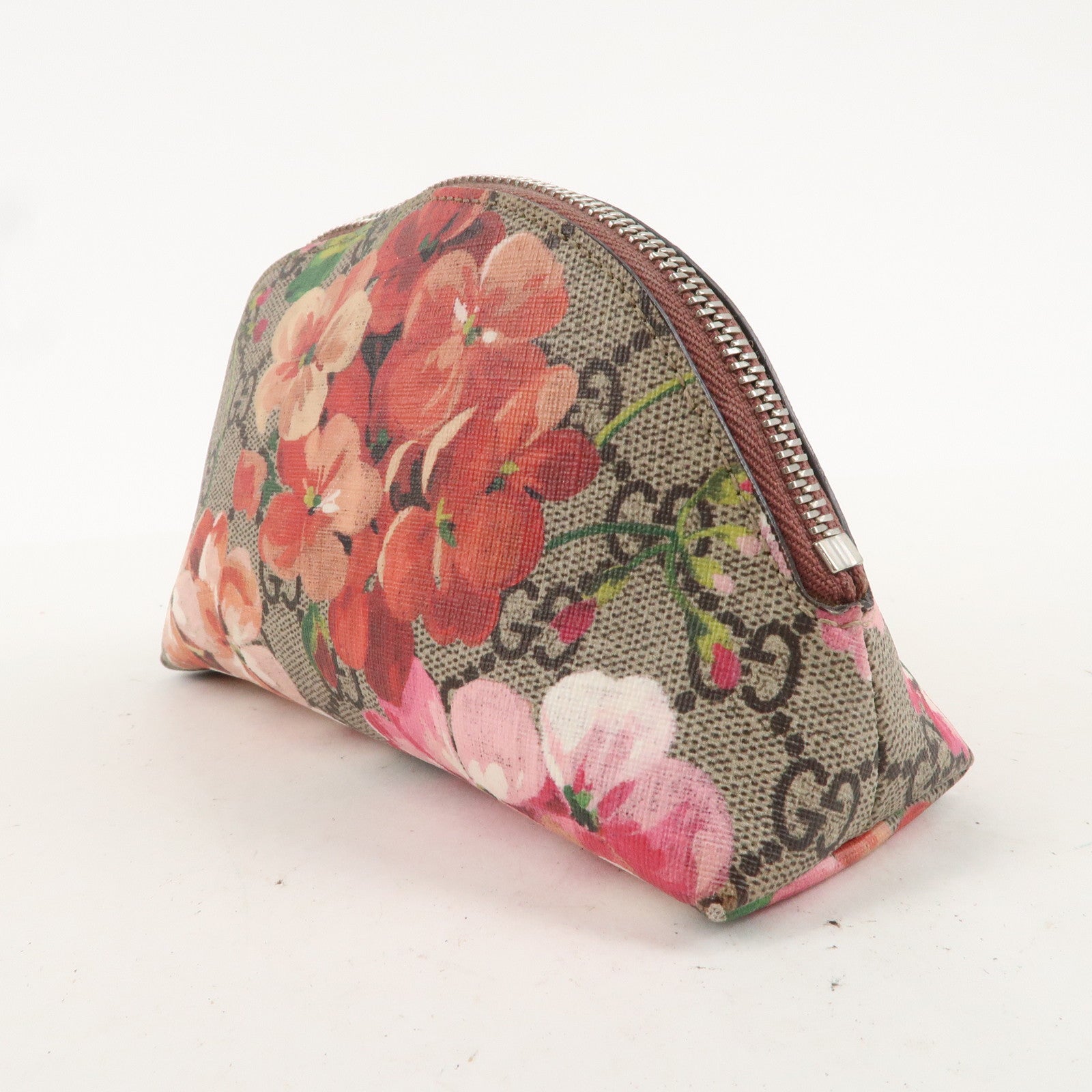 GUCCI GG Supreme Flower Pouch Cosmetic Pouch Beige Pink Red 431380