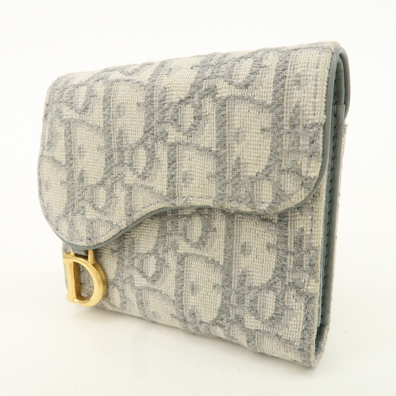 Christian Dior Trotter Jacquard Leather Saddle Lotus Wallet Gray Used