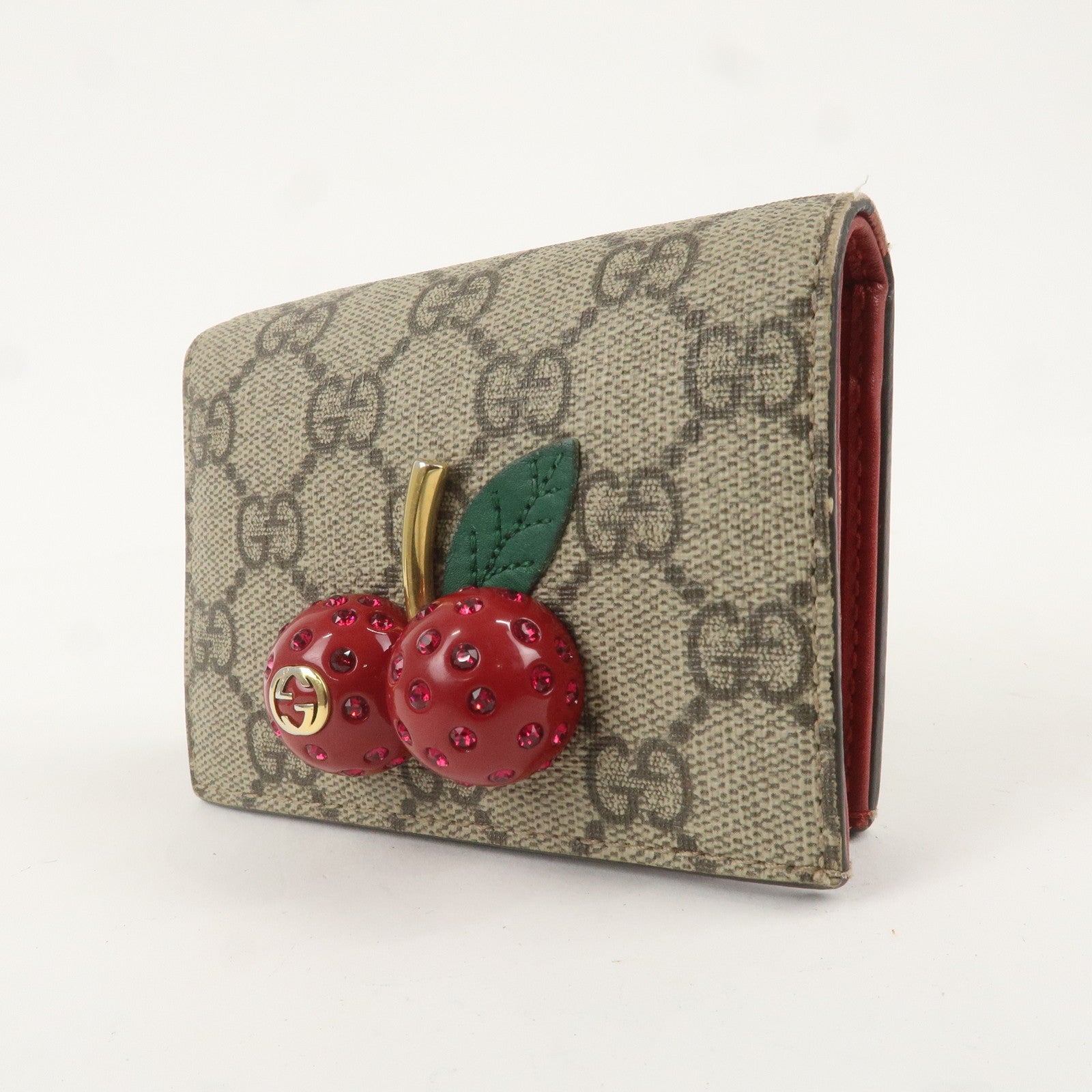 GUCCI Cherry GG Supreme Leather Plastic Compact Wallet 476050