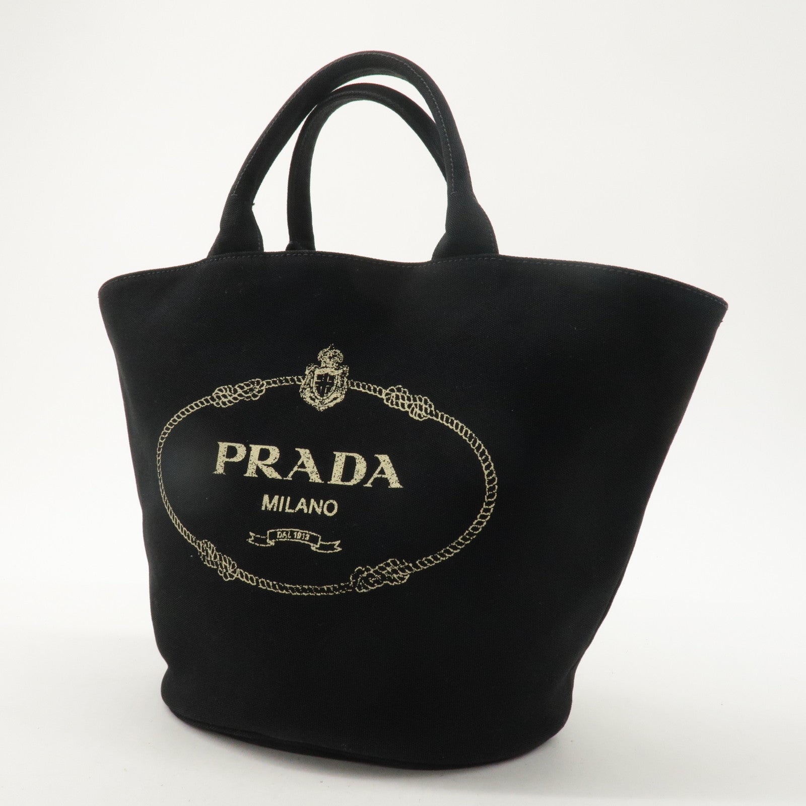 PRADA Canapa Canvas Tote Bag Hand Bag Black 1BG163