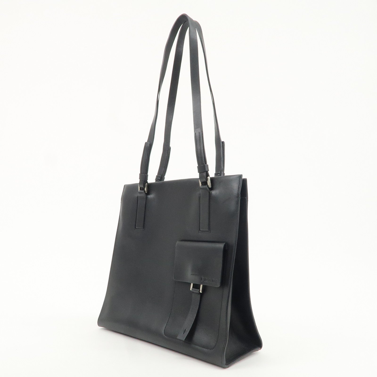 PRADA Leather Shoulder Tote Bag Shoulder Bag Black B10313 Used