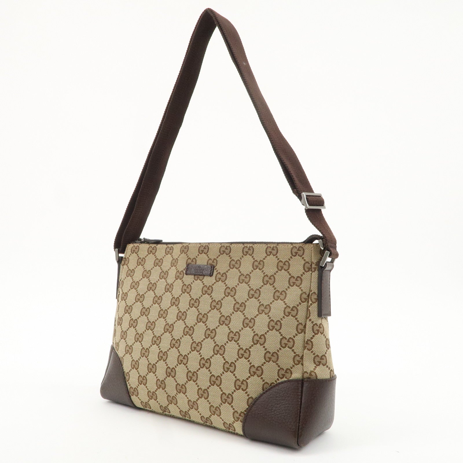 GUCCI GG Canvas Leather Shoulder Bag Beige Brown 114273