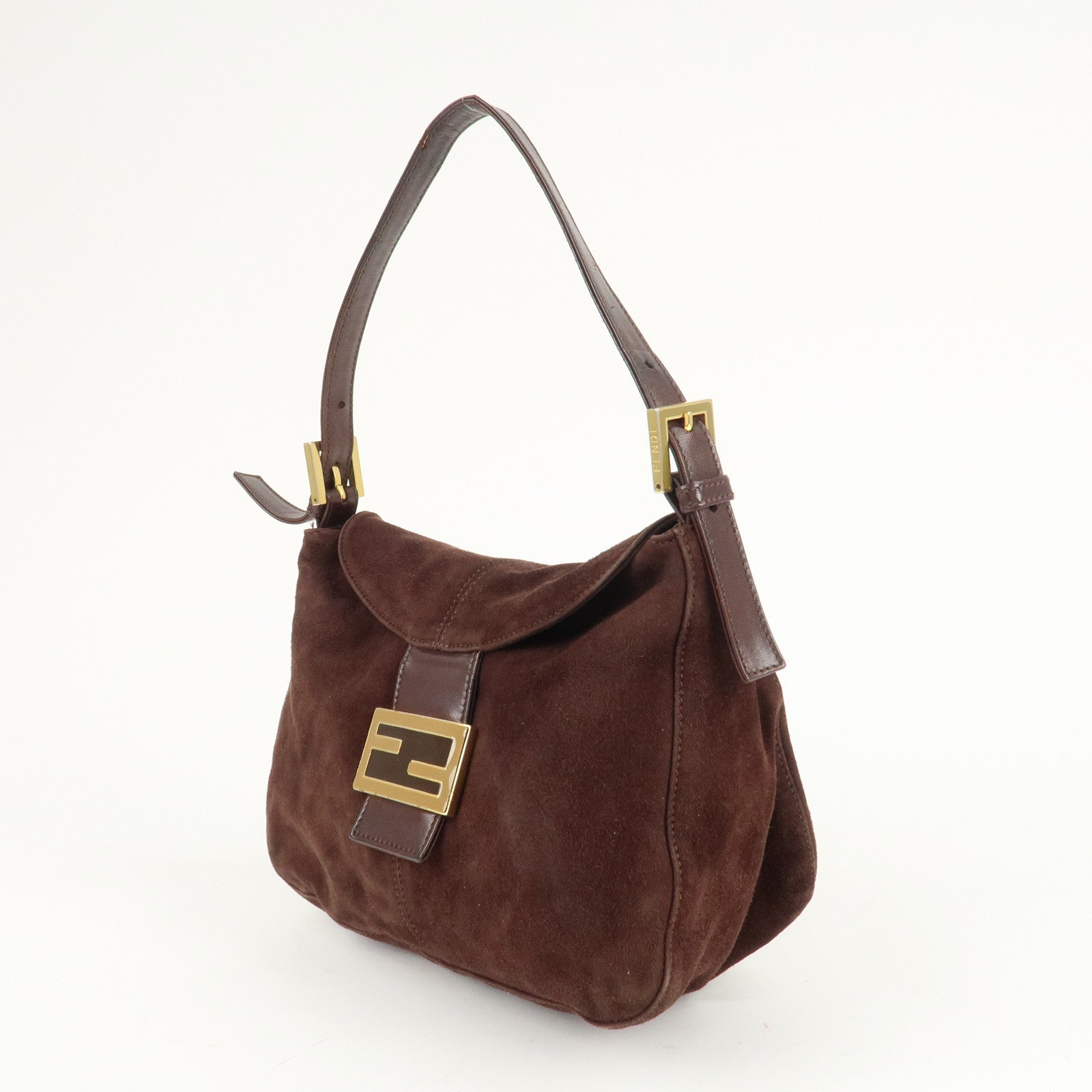 FENDI Suede Leather Shoulder Bag Hand Bag Brown 26426 Used