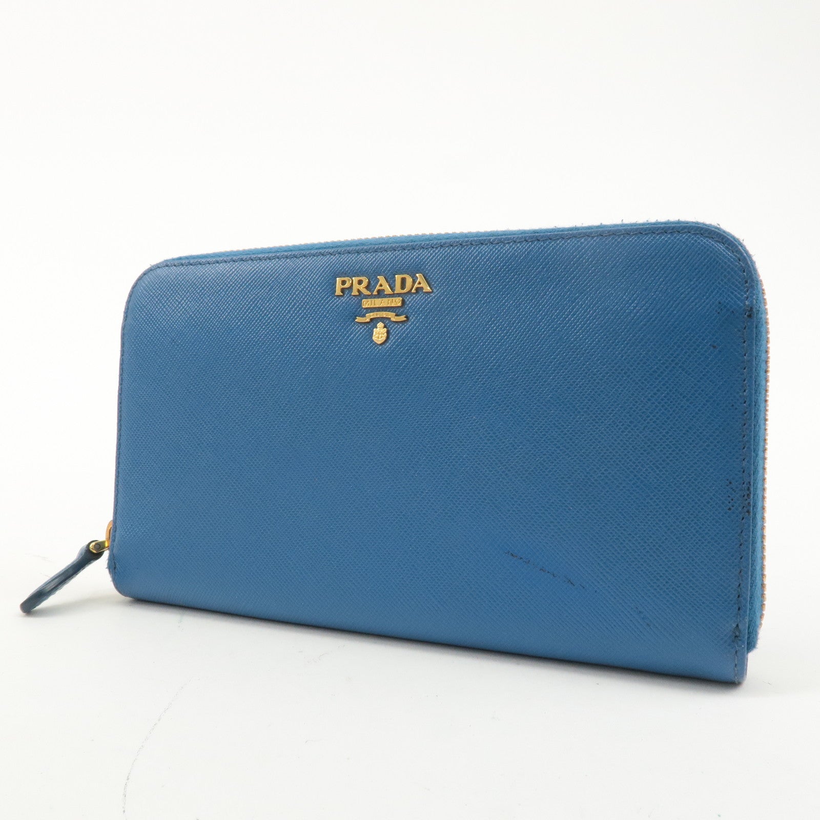 PRADA Set of 2 Saffiano Leather Round Zipper Long Wallet Pink Blue