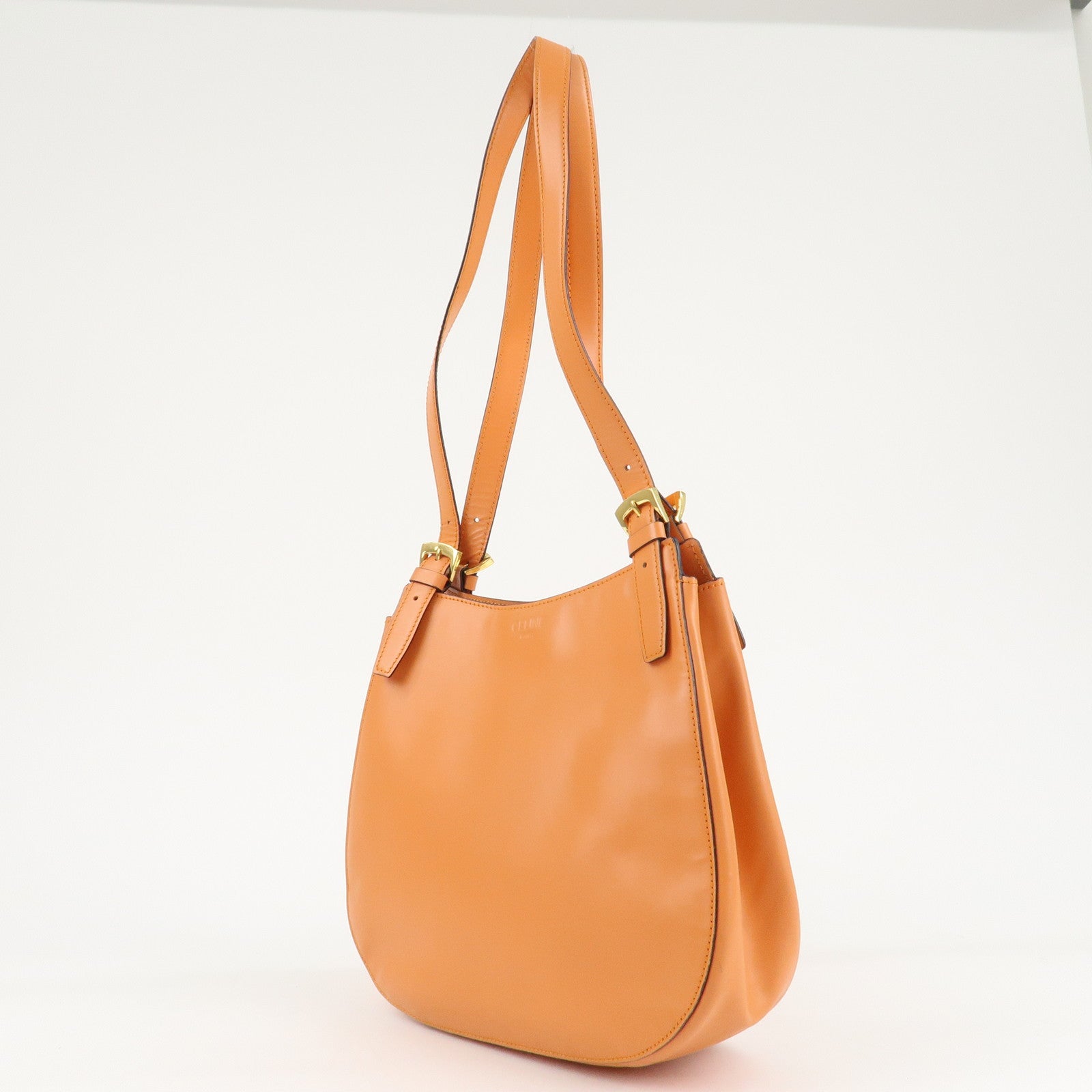 CELINE Leather Shoulder Bag Orange Used