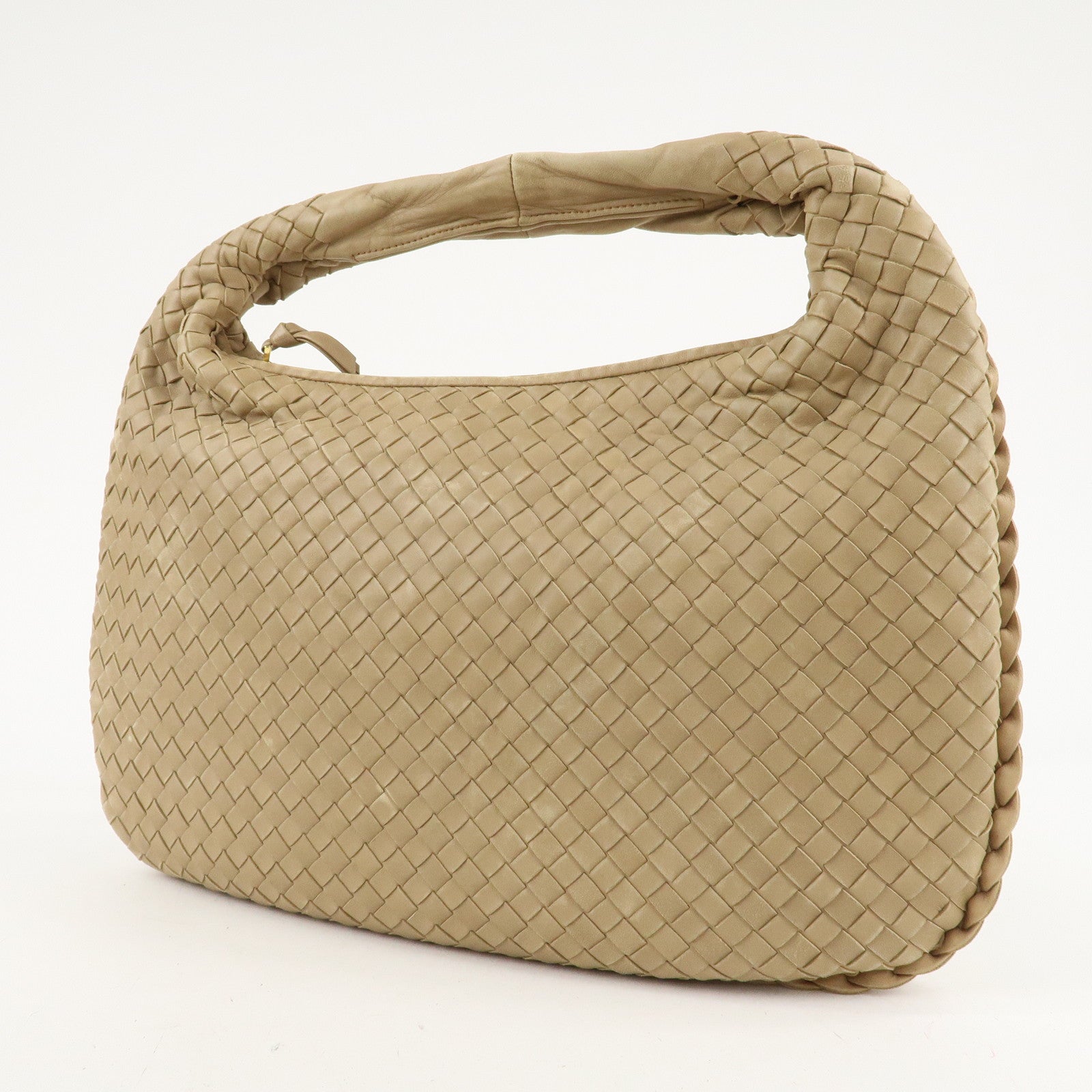 BOTTEGA VENETA Hobo Intrecciato Leather Shoulder Bag Beige 115653