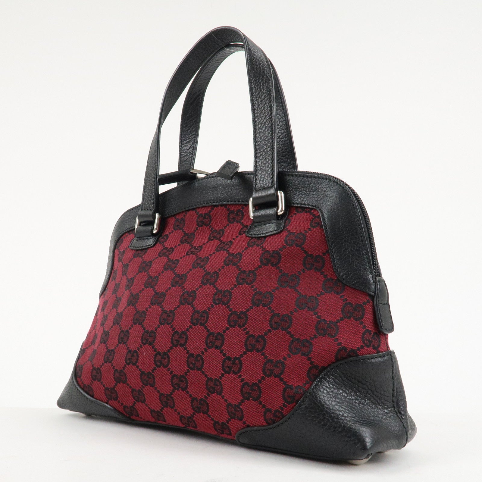 GUCCI GG Canvas Leather Tote Bag Hand Bag Black Red 272378