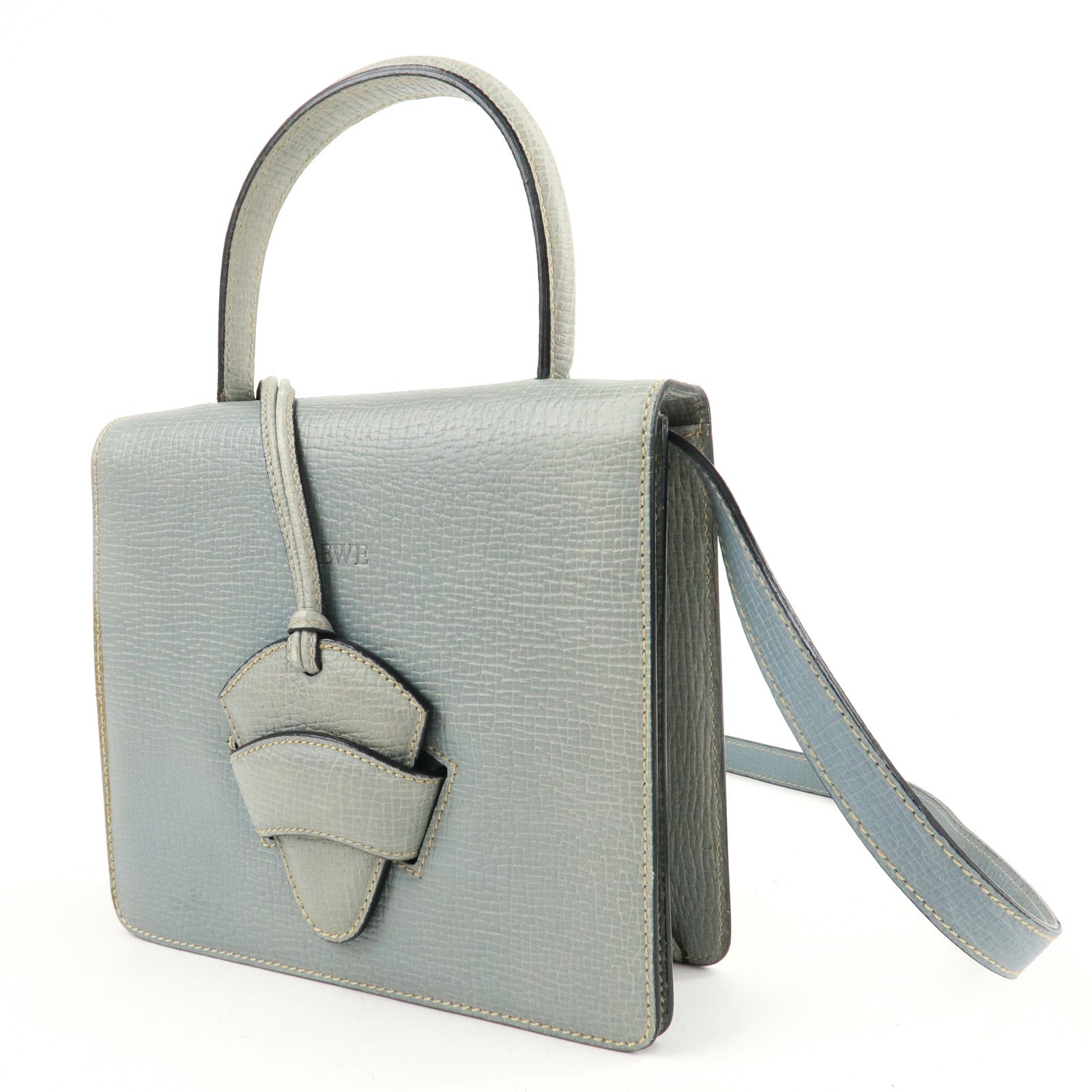 LOEWE Barcelona Leather 2Way Bag Shoulder Bag Light Blue Used