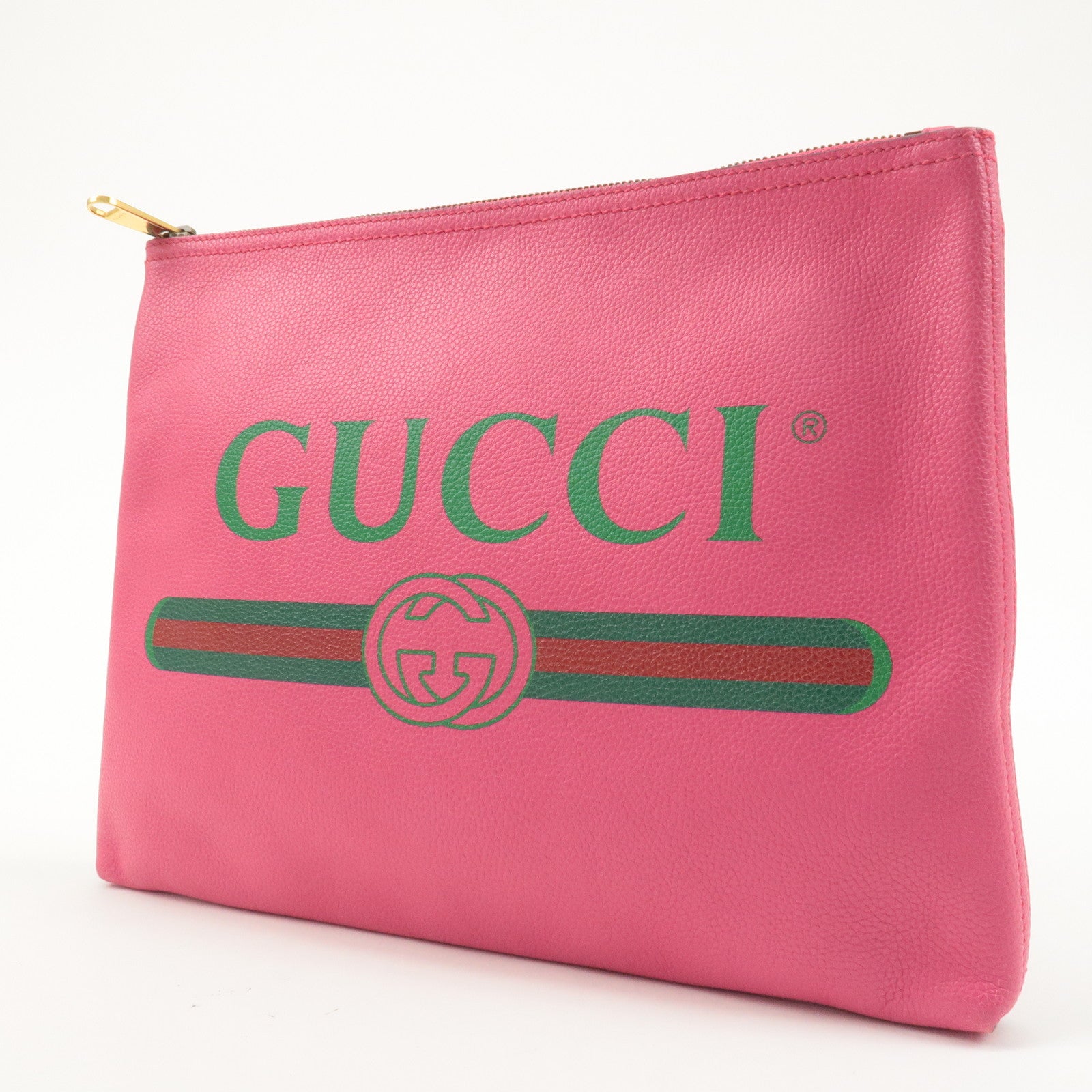 GUCCI Leather Logo Clutch Bag Pink 500981